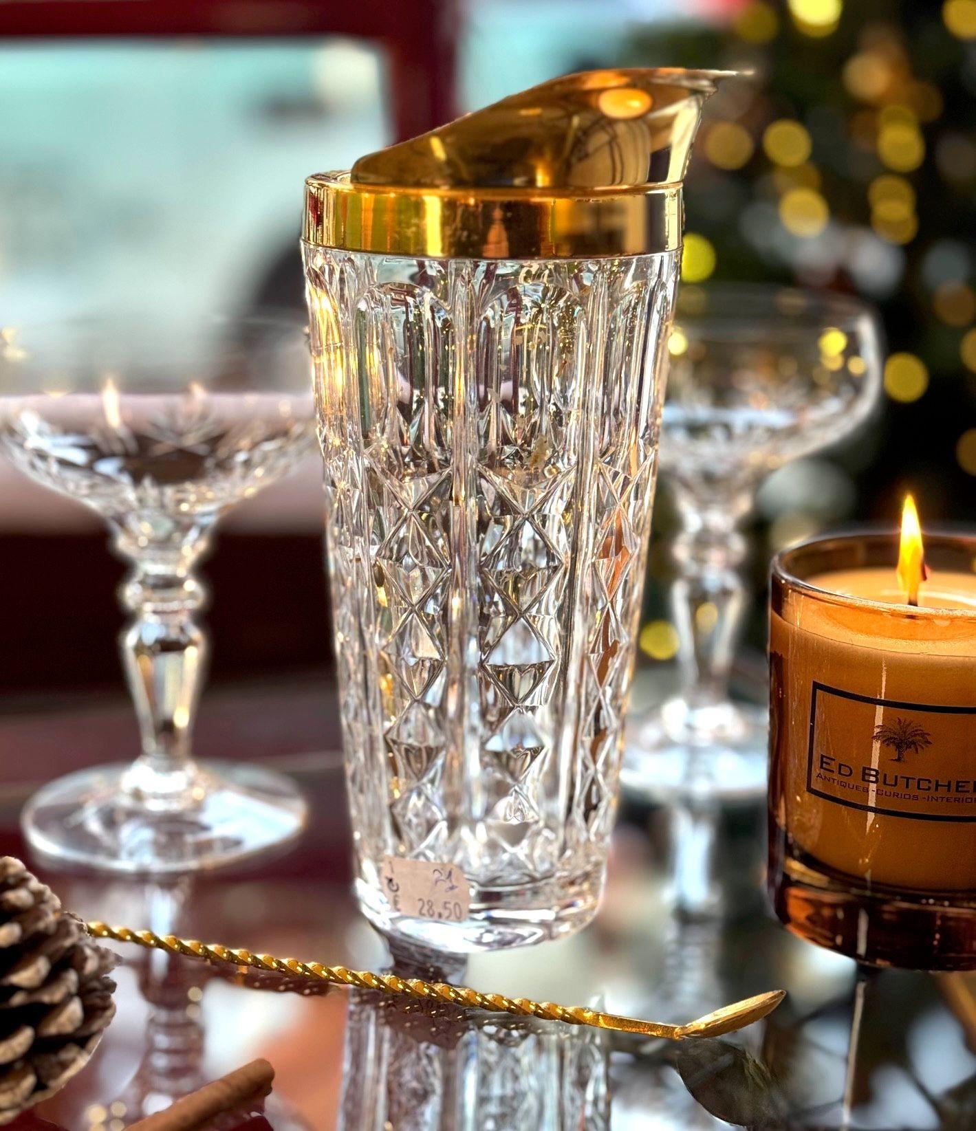 Jarra de cóctel de cristal y chapada en oro de Val Saint Lambert de los años 50 en venta 13