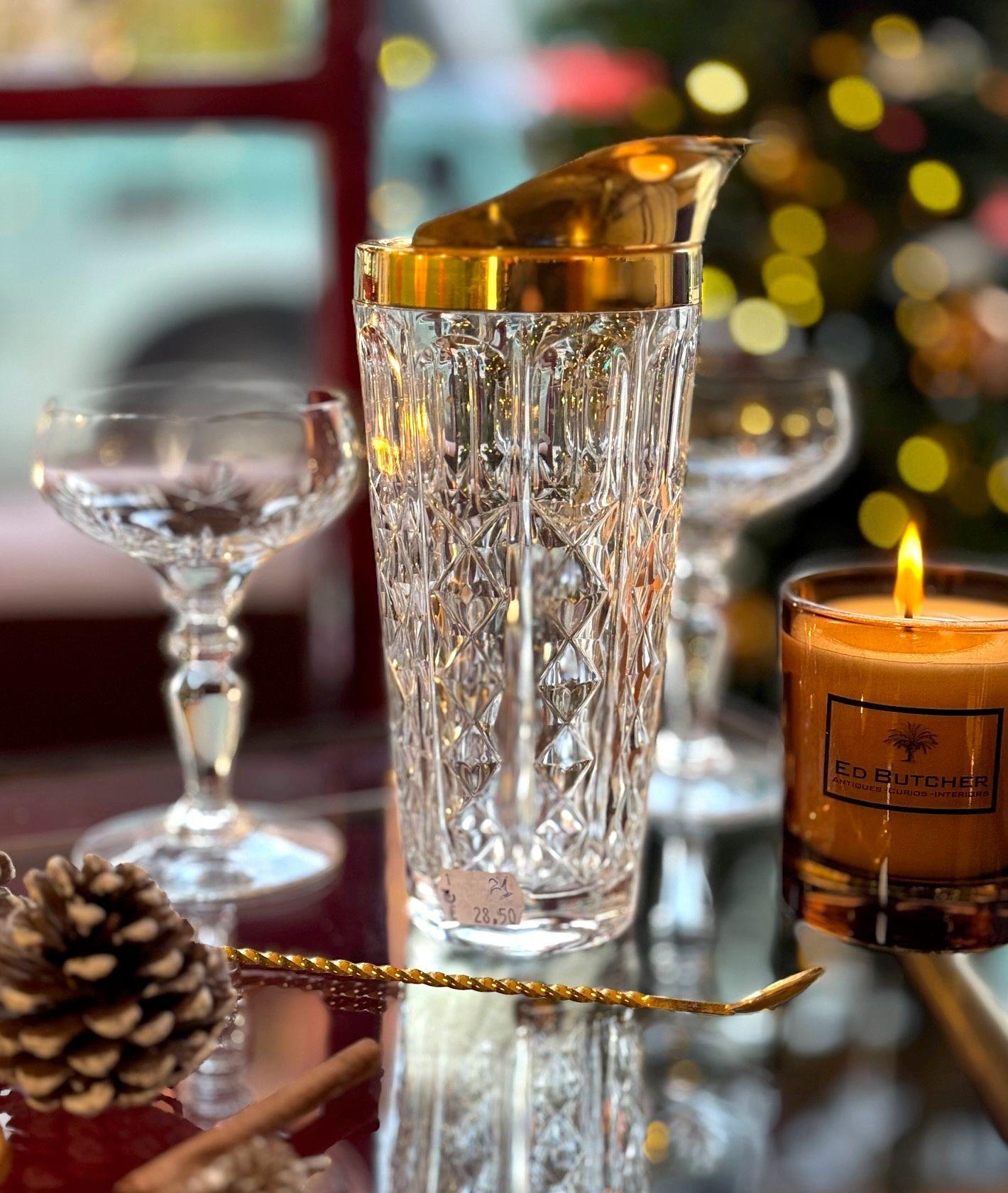 Jarra de cóctel de cristal y chapada en oro de Val Saint Lambert de los años 50 en venta 14