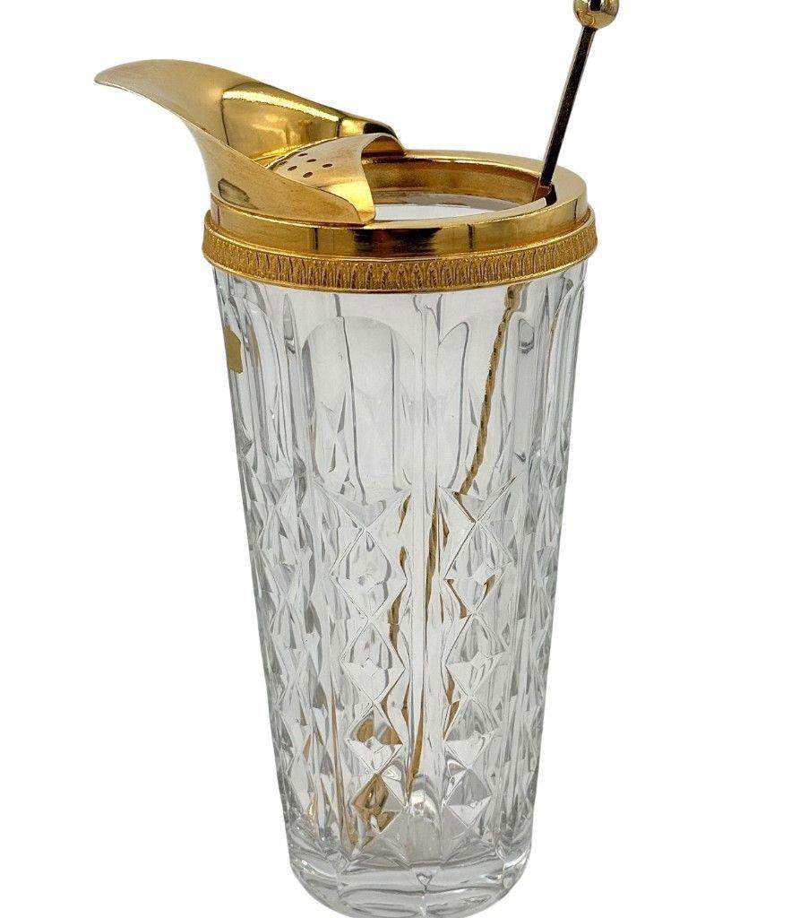 Jarra de cóctel de cristal y chapada en oro de Val Saint Lambert de los años 50 Belga en venta
