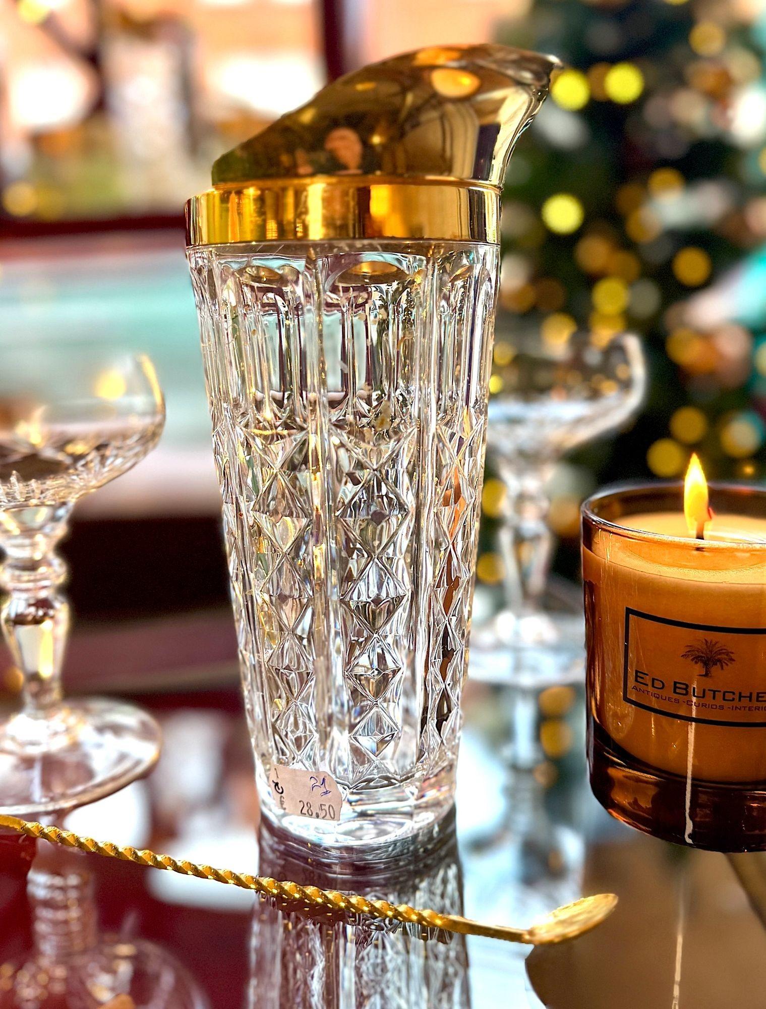 Jarra de cóctel de cristal y chapada en oro de Val Saint Lambert de los años 50 en Bueno estado para la venta en London, GB