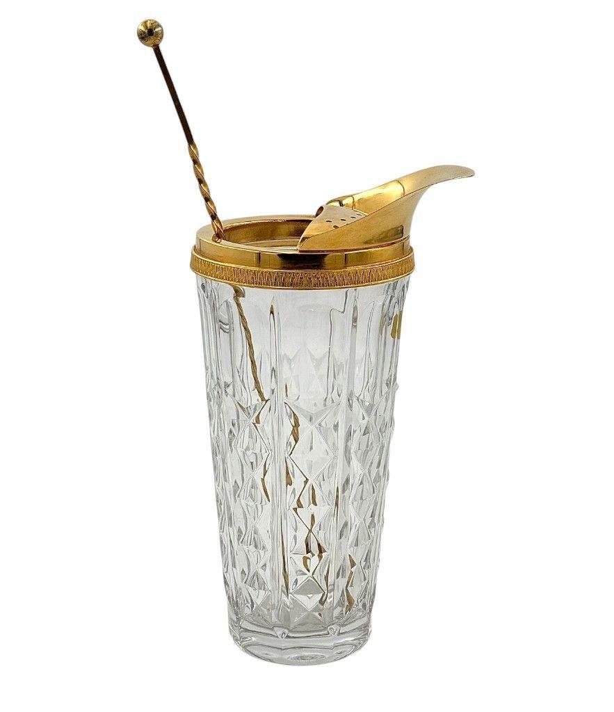 Jarra de cóctel de cristal y chapada en oro de Val Saint Lambert de los años 50 en venta 3