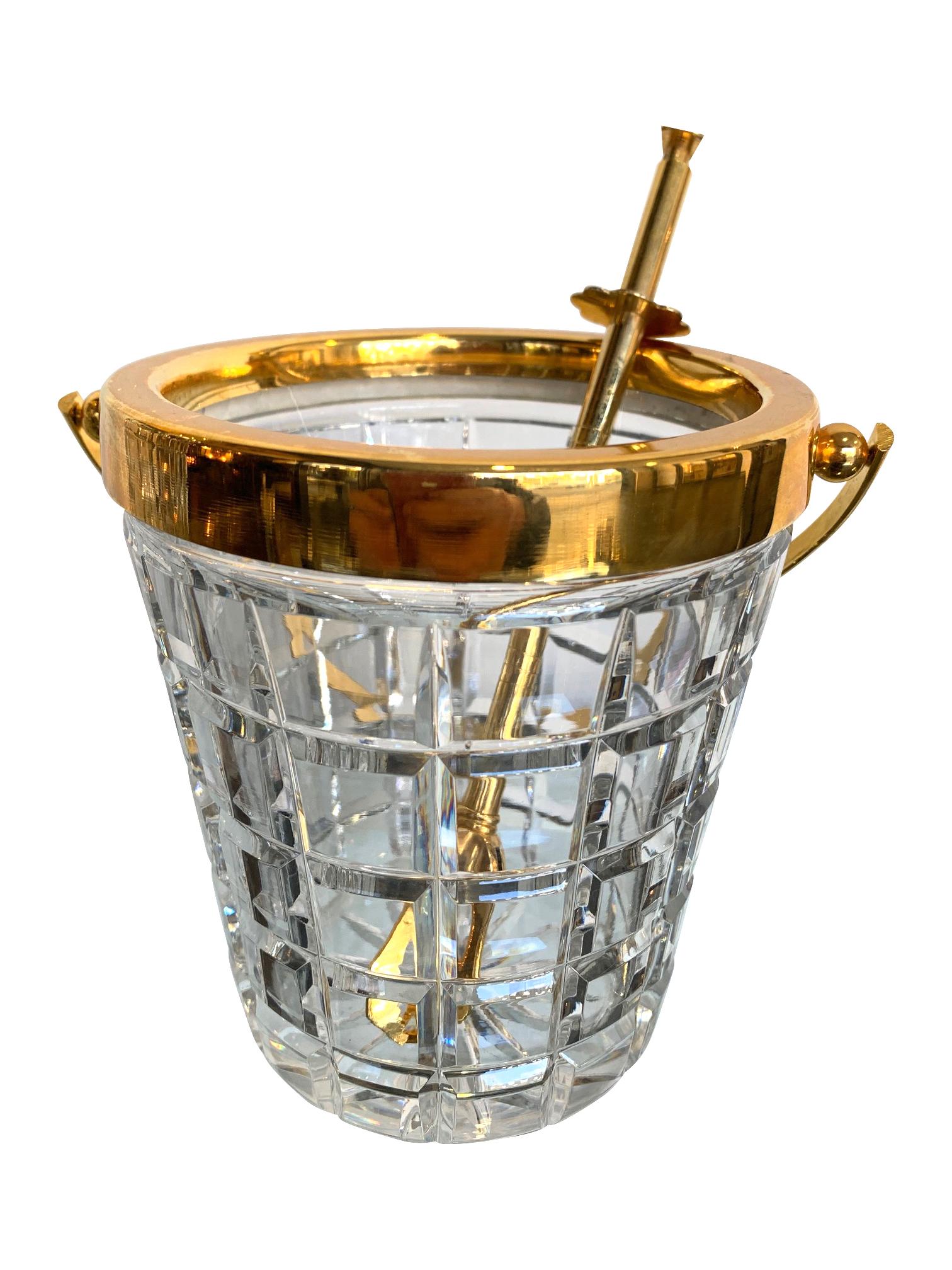 Art Deco 1950s Val St Lambert Crystal and Gold-Plated Cocktail Shaker and Ice Bucket