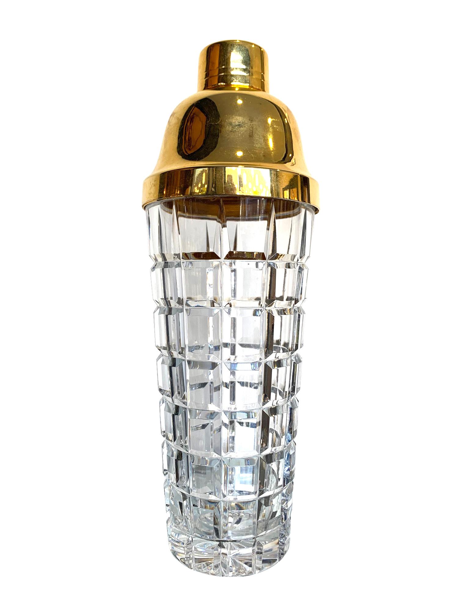 1950s Val St Lambert Crystal and Gold-Plated Cocktail Shaker and Ice Bucket In Good Condition In London, GB