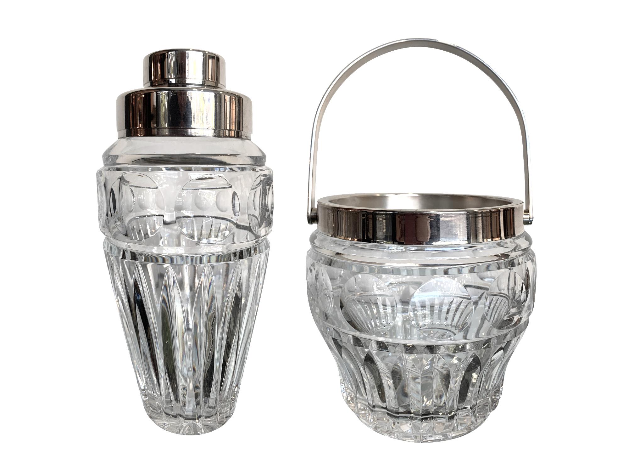 1950s Val Saint Lambert Crystal Cocktail Shaker and Matching Ice Bucket 2