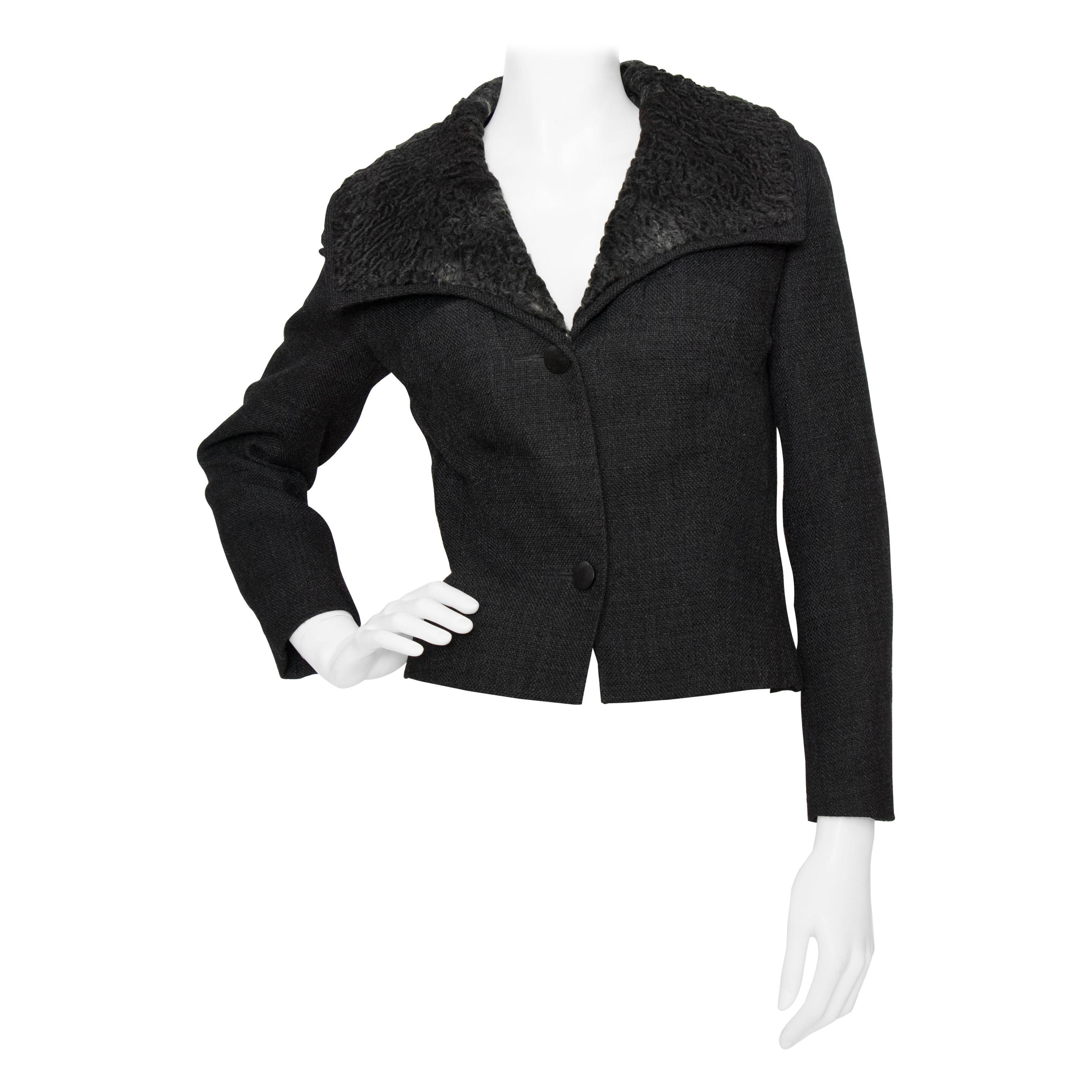 A 1950s Vintage Christian Dior Cropped Wool Jacket With Fur Collar