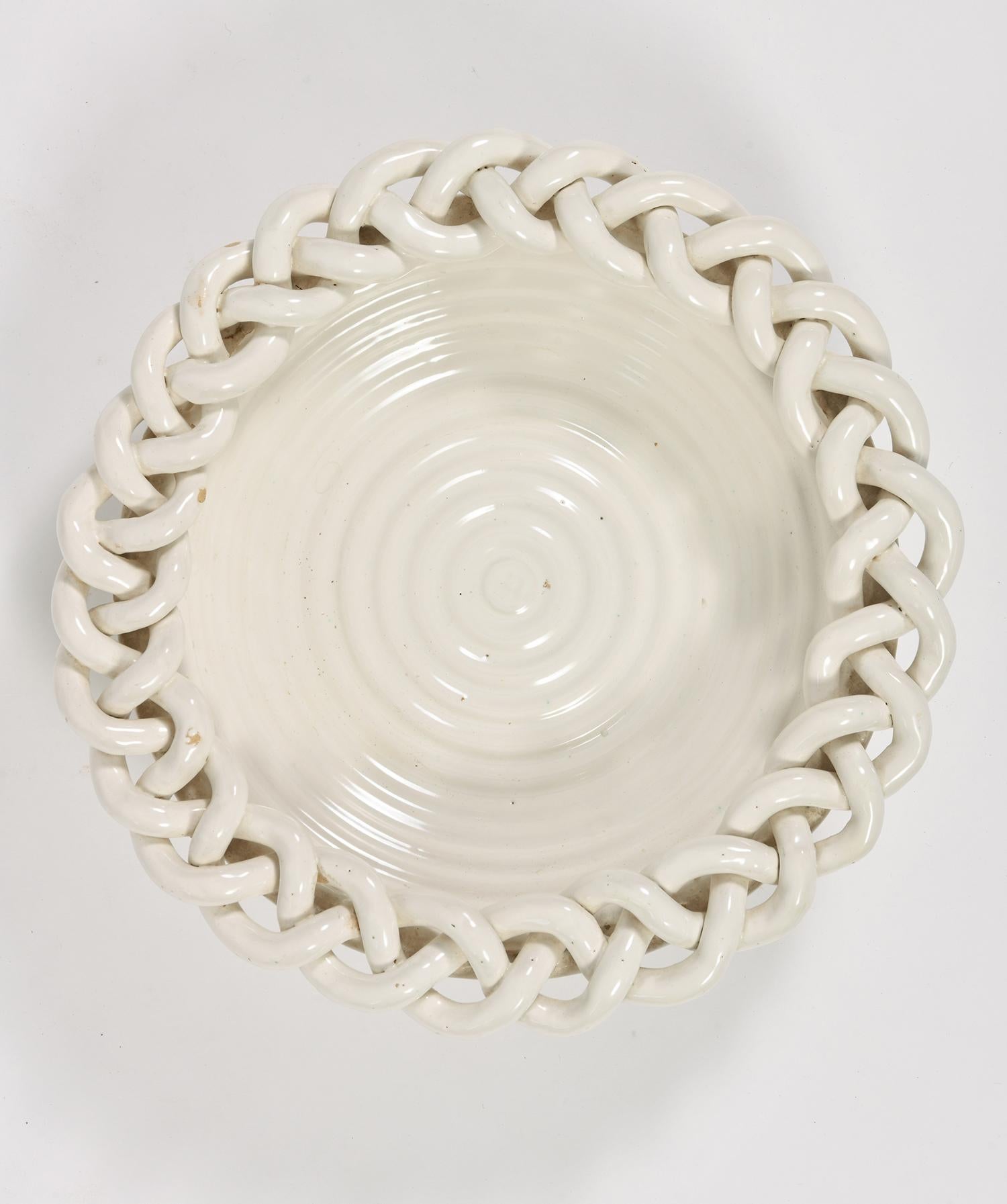 20th Century 1950s White Braided Ceramic Bowl, Vallauris, France