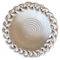 1950s White Braided Ceramic Bowl, Vallauris, France