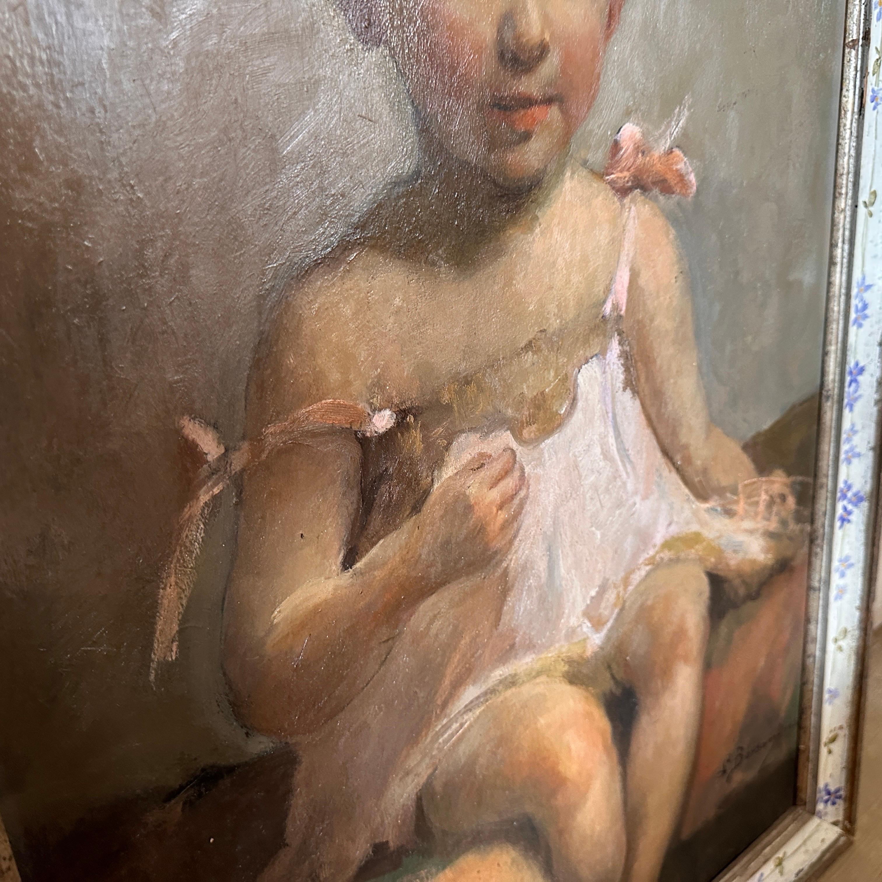 A 1952 Italian Portrait of a Little Girl Painted by Lucia Bassani 9
