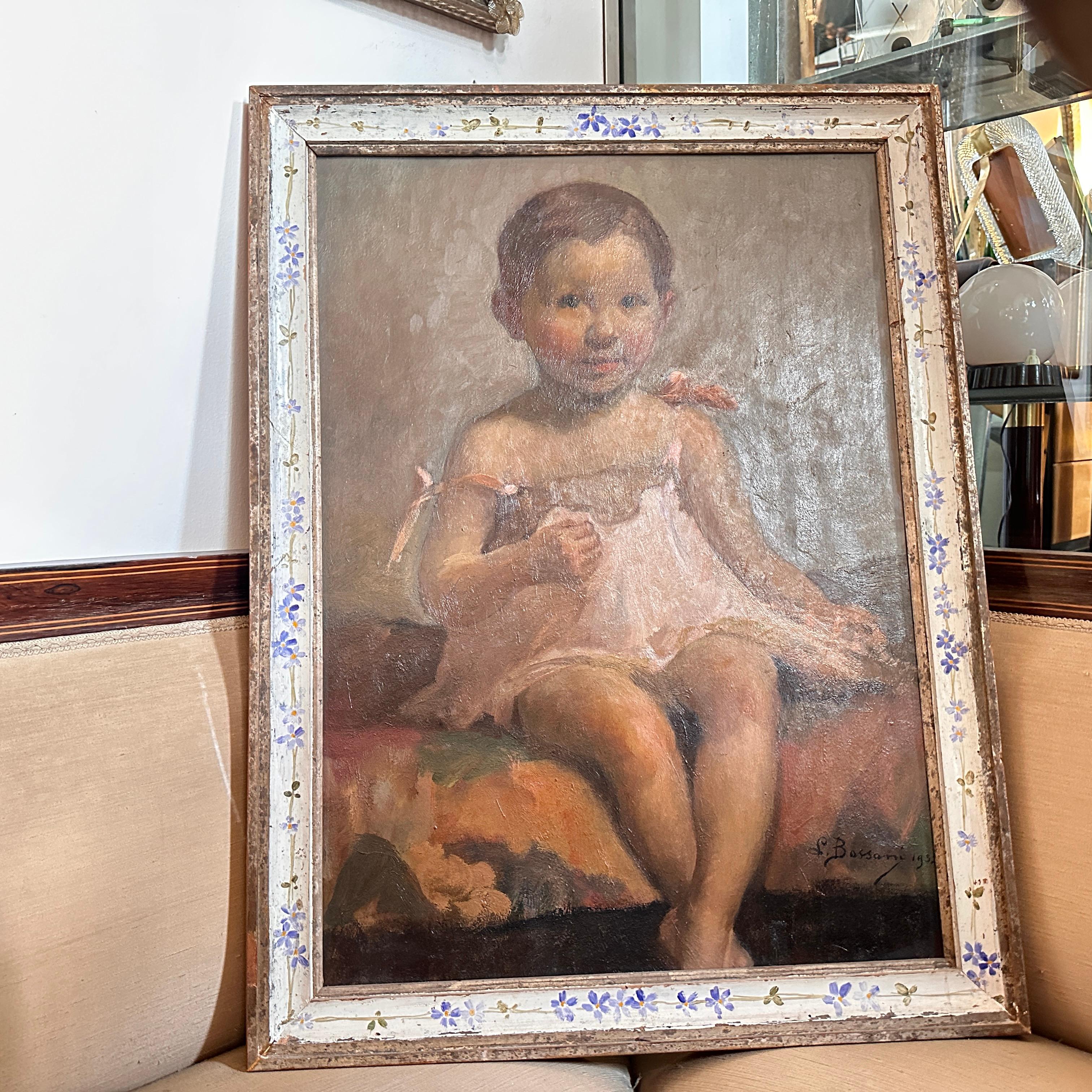 A 1952 Italian Portrait of a Little Girl Painted by Lucia Bassani In Good Condition In Catania, Sicilia