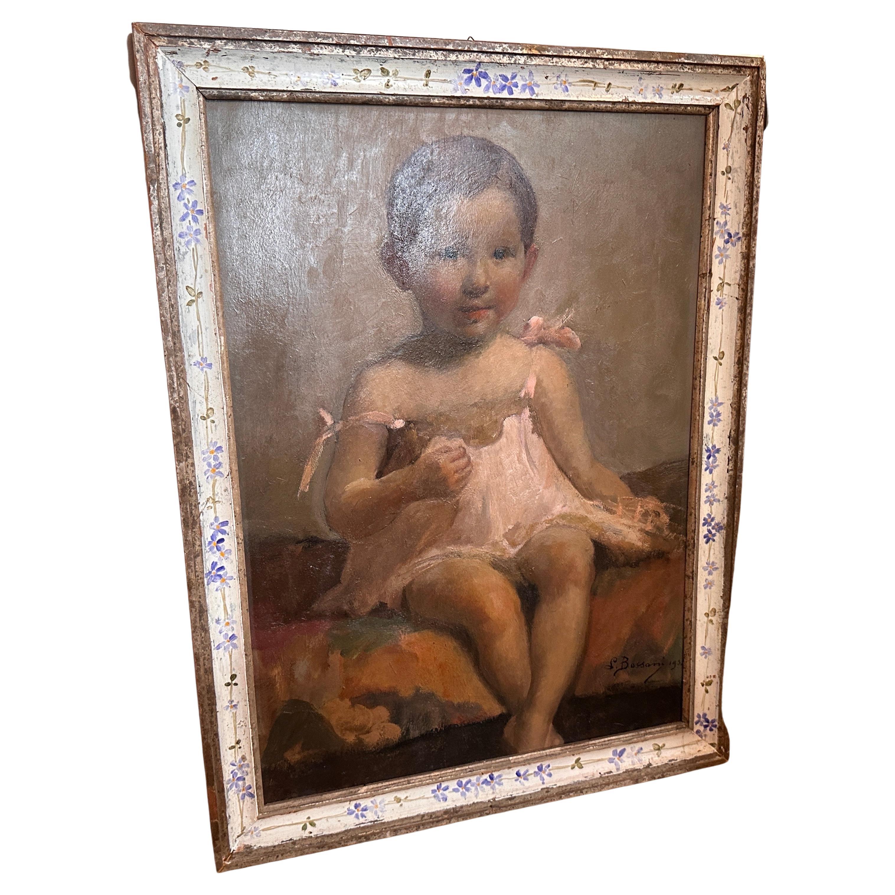 20th Century A 1952 Italian Portrait of a Little Girl Painted by Lucia Bassani