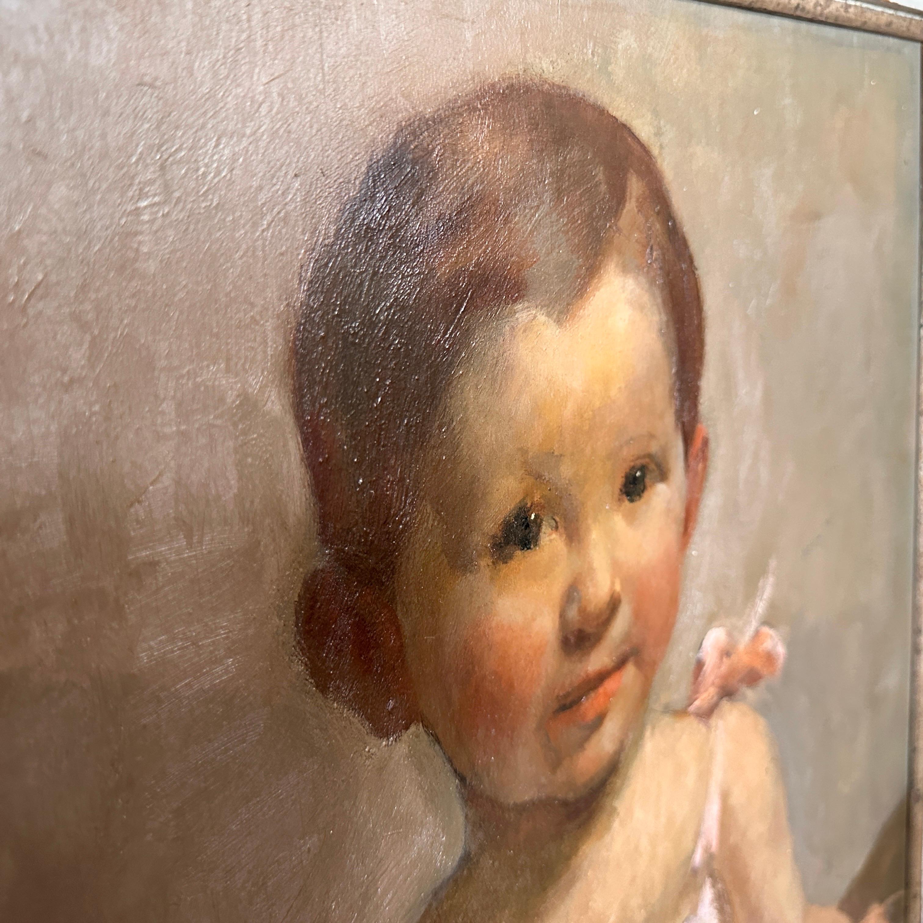 A 1952 Italian Portrait of a Little Girl Painted by Lucia Bassani 1