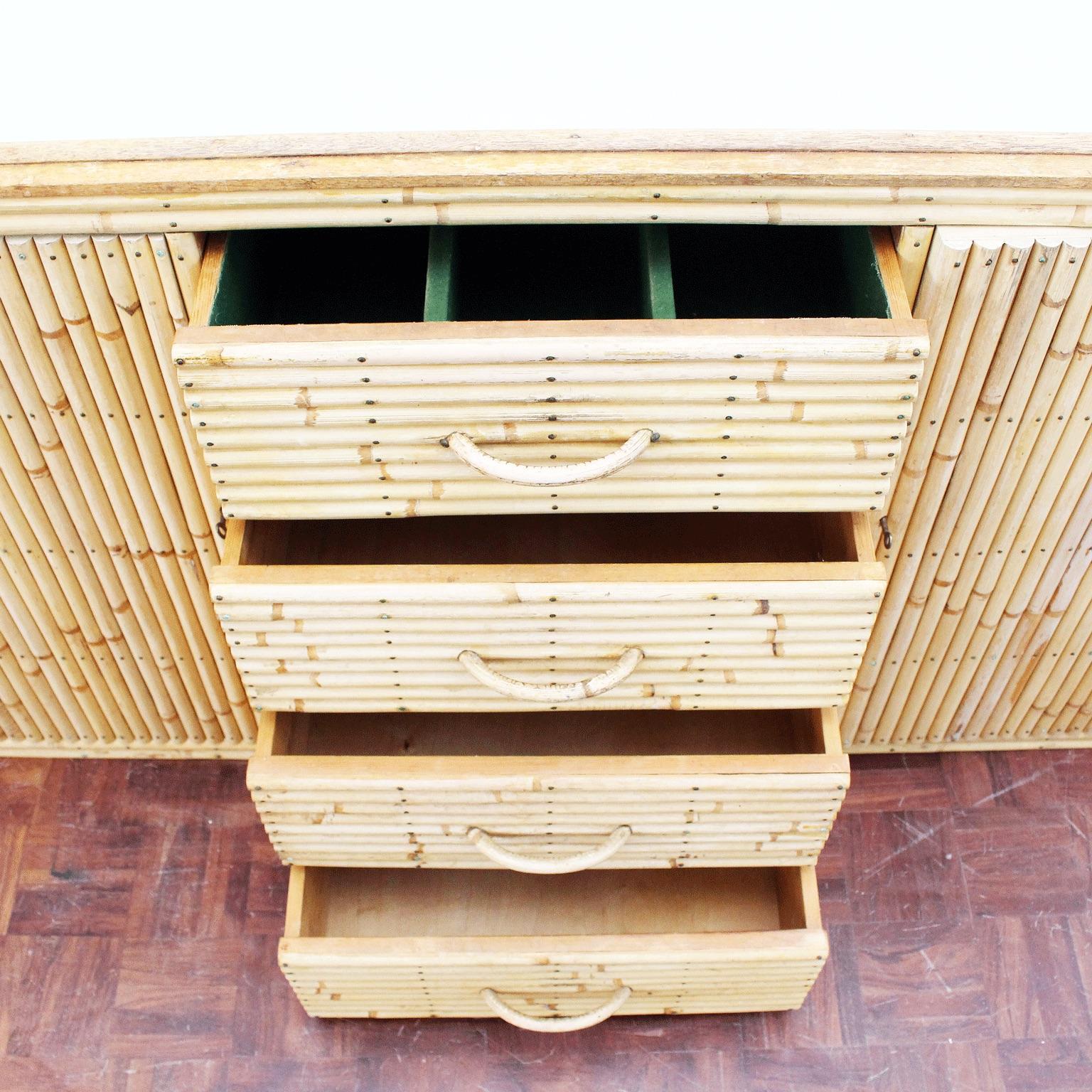 1960s Bamboo and Glass Sideboard in the Style of Gabriella Crespi 4