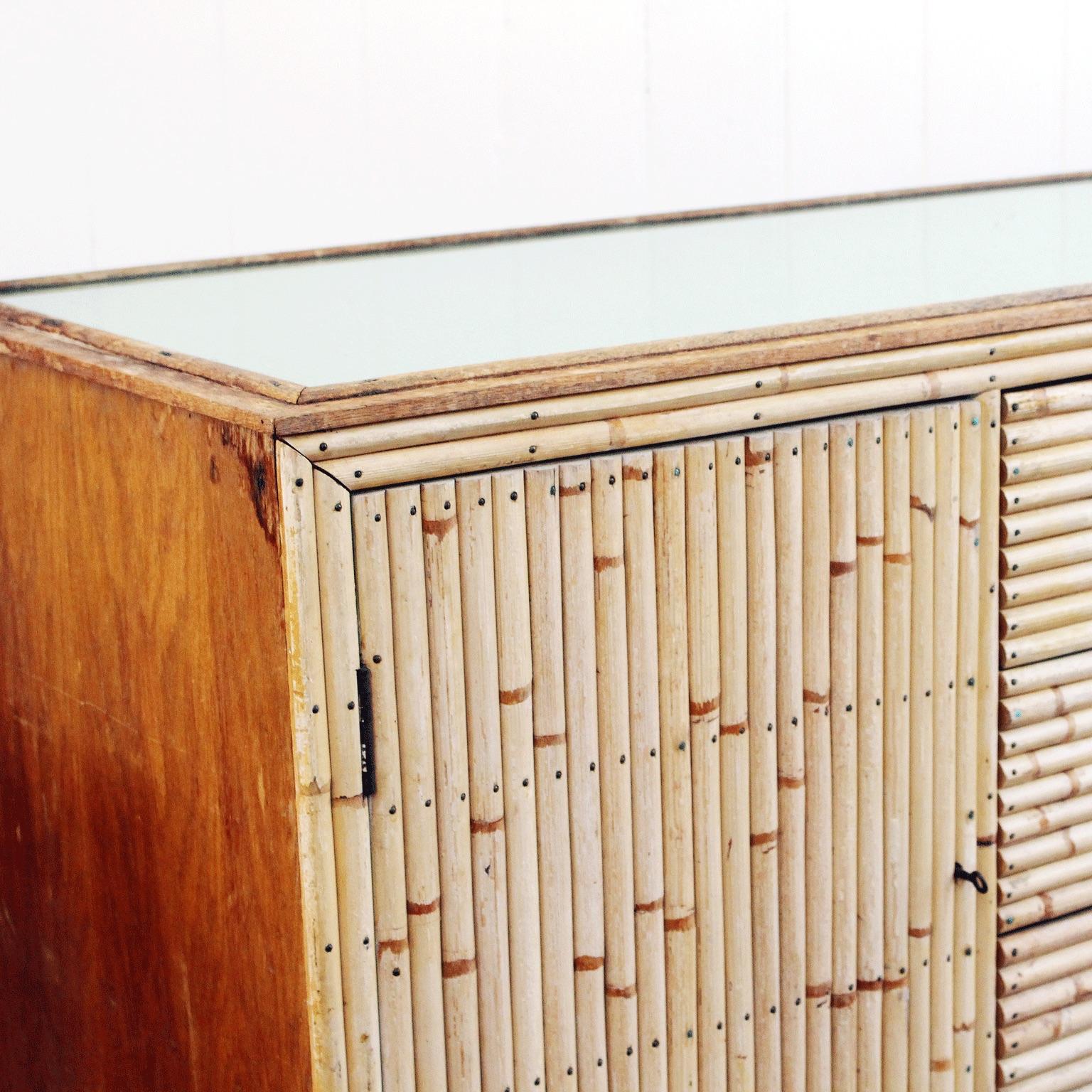1960s Bamboo and Glass Sideboard in the Style of Gabriella Crespi 1