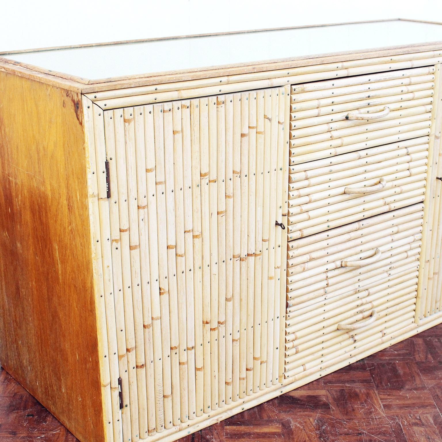 1960s Bamboo and Glass Sideboard in the Style of Gabriella Crespi 2