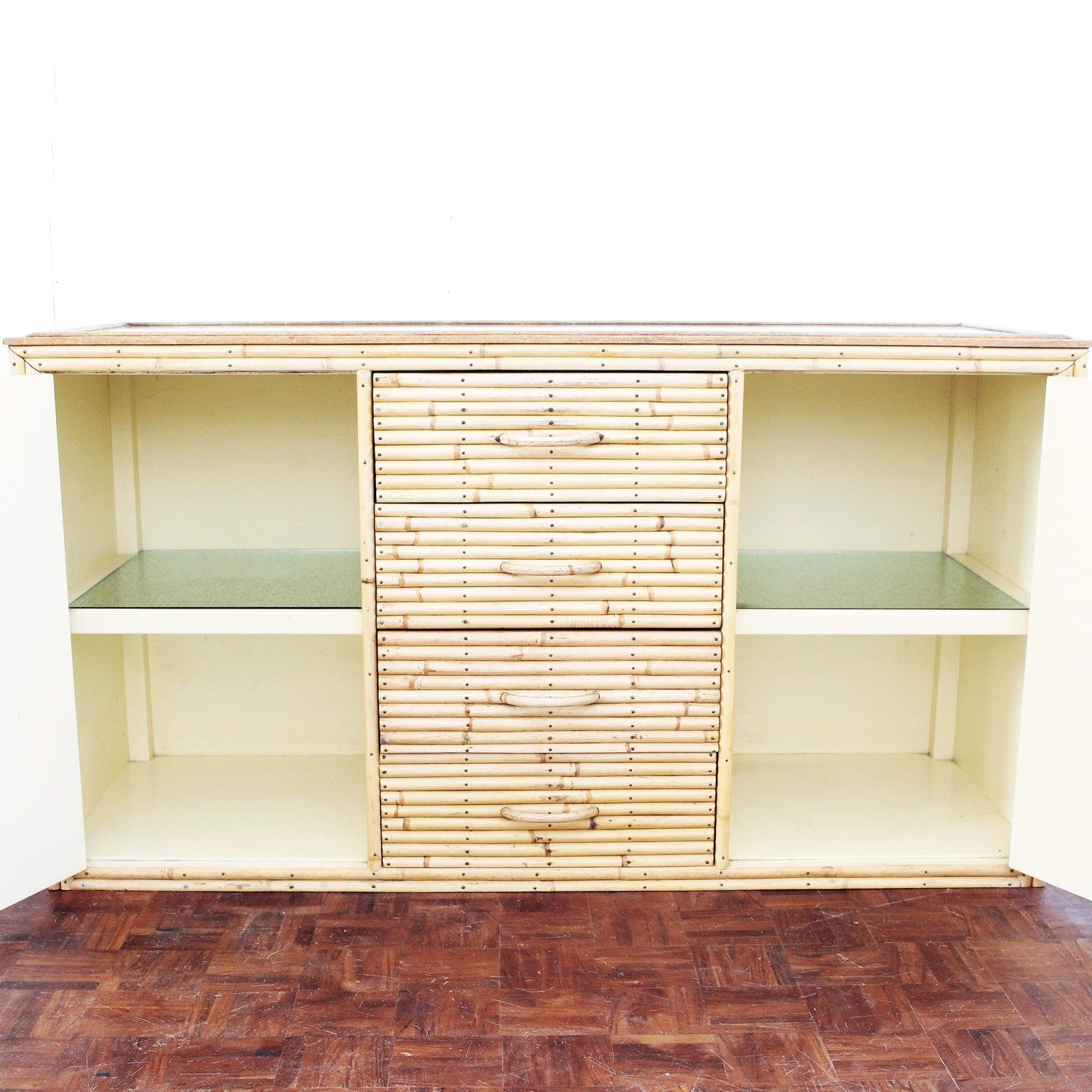 1960s Bamboo and Glass Sideboard in the Style of Gabriella Crespi 3