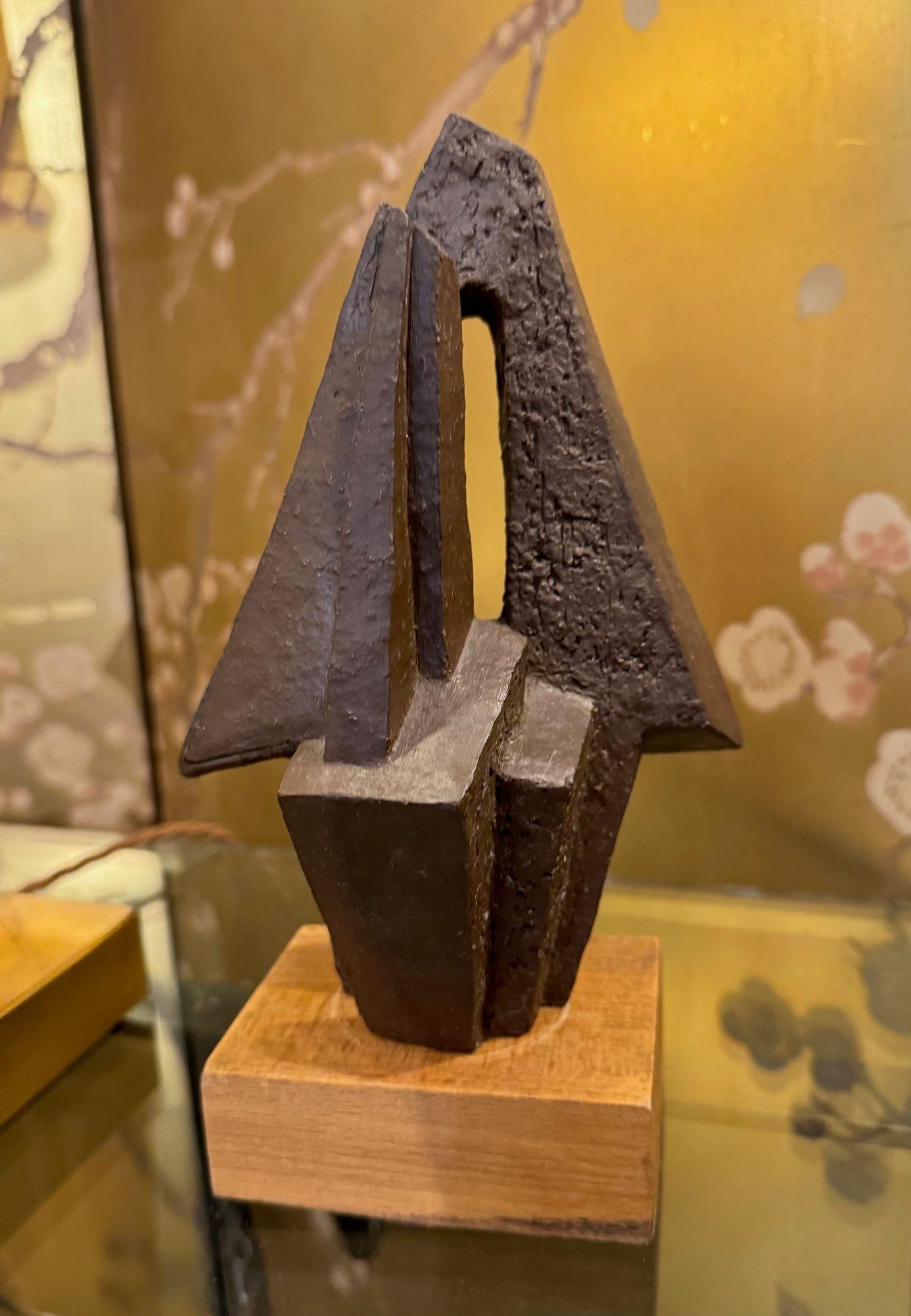 A 1960s Belgian ceramic abstact sculpture with bronze textured style finish For Sale 4