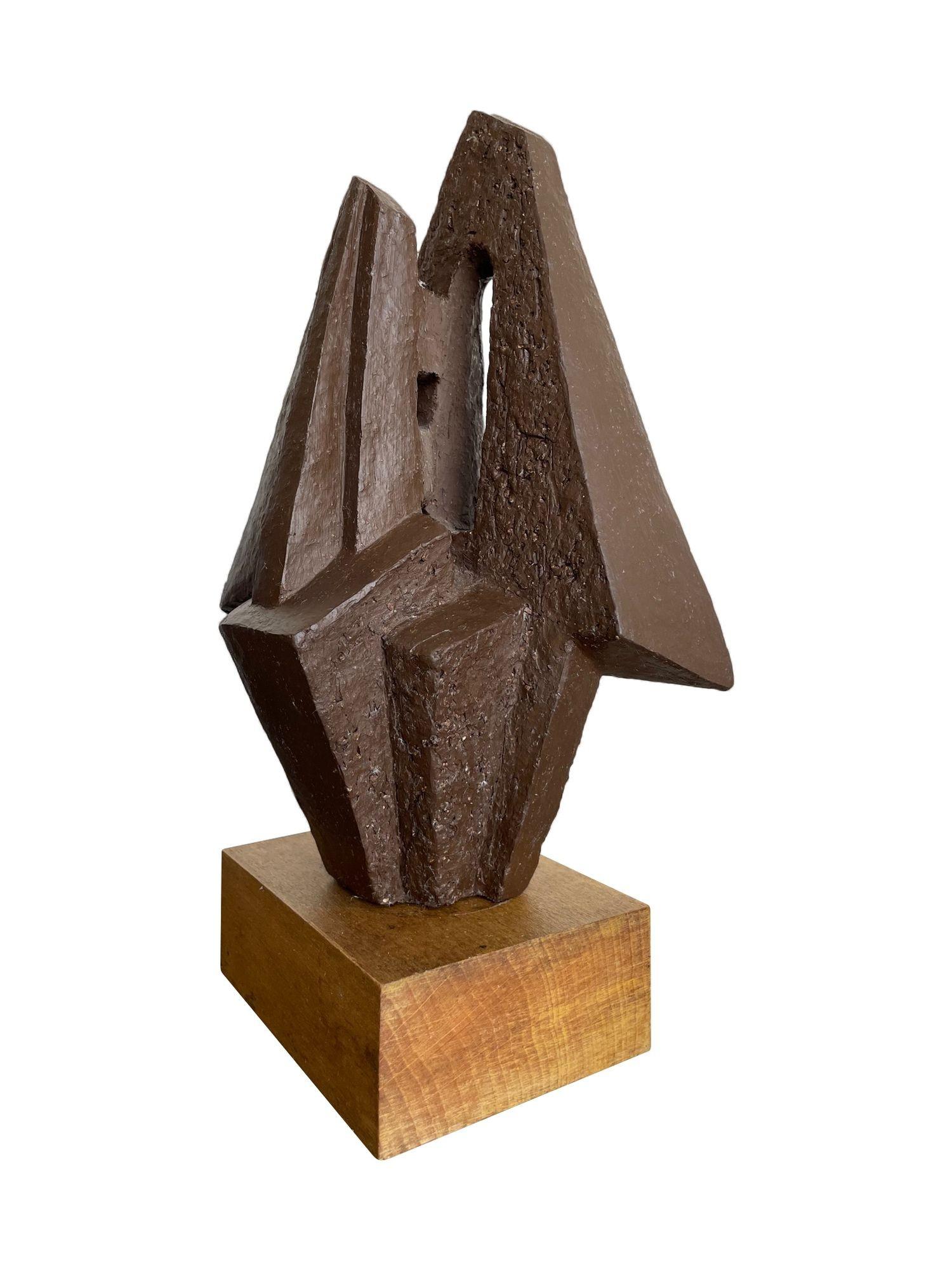 A 1960s Belgian ceramic abstact sculpture with bronze textured style finish For Sale 5