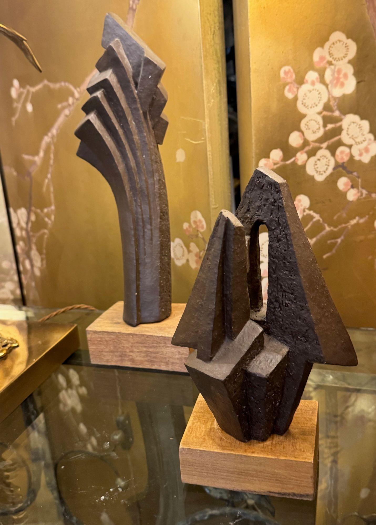 A 1960s Belgian ceramic abstact sculpture with bronze textured style finish For Sale 8