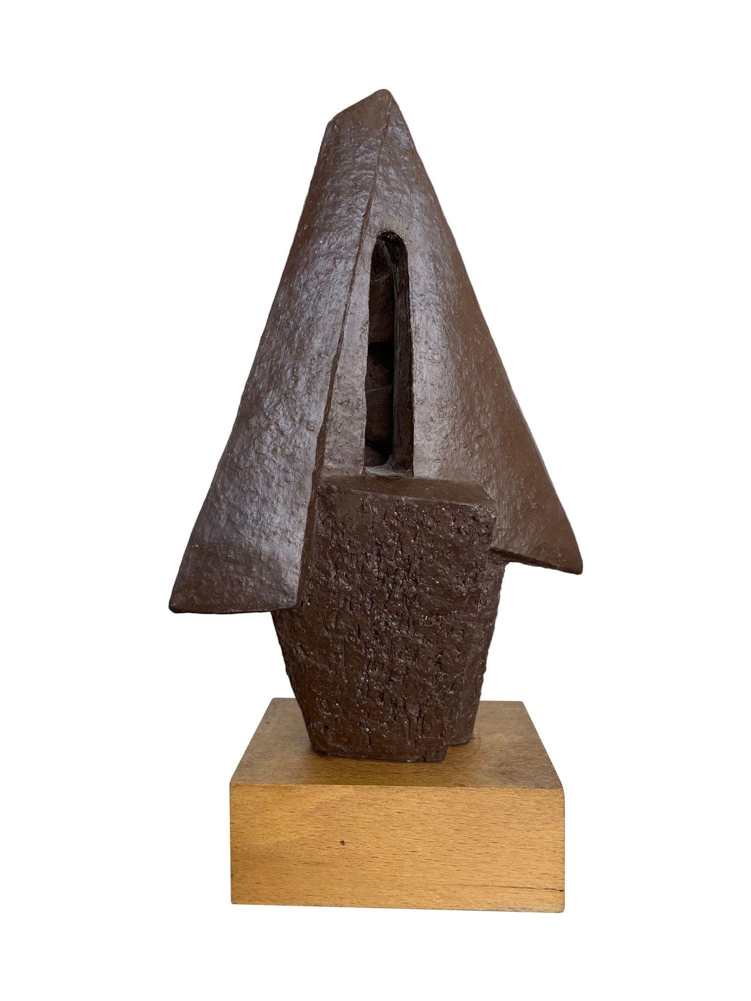 Mid-Century Modern A 1960s Belgian ceramic abstact sculpture with bronze textured style finish For Sale