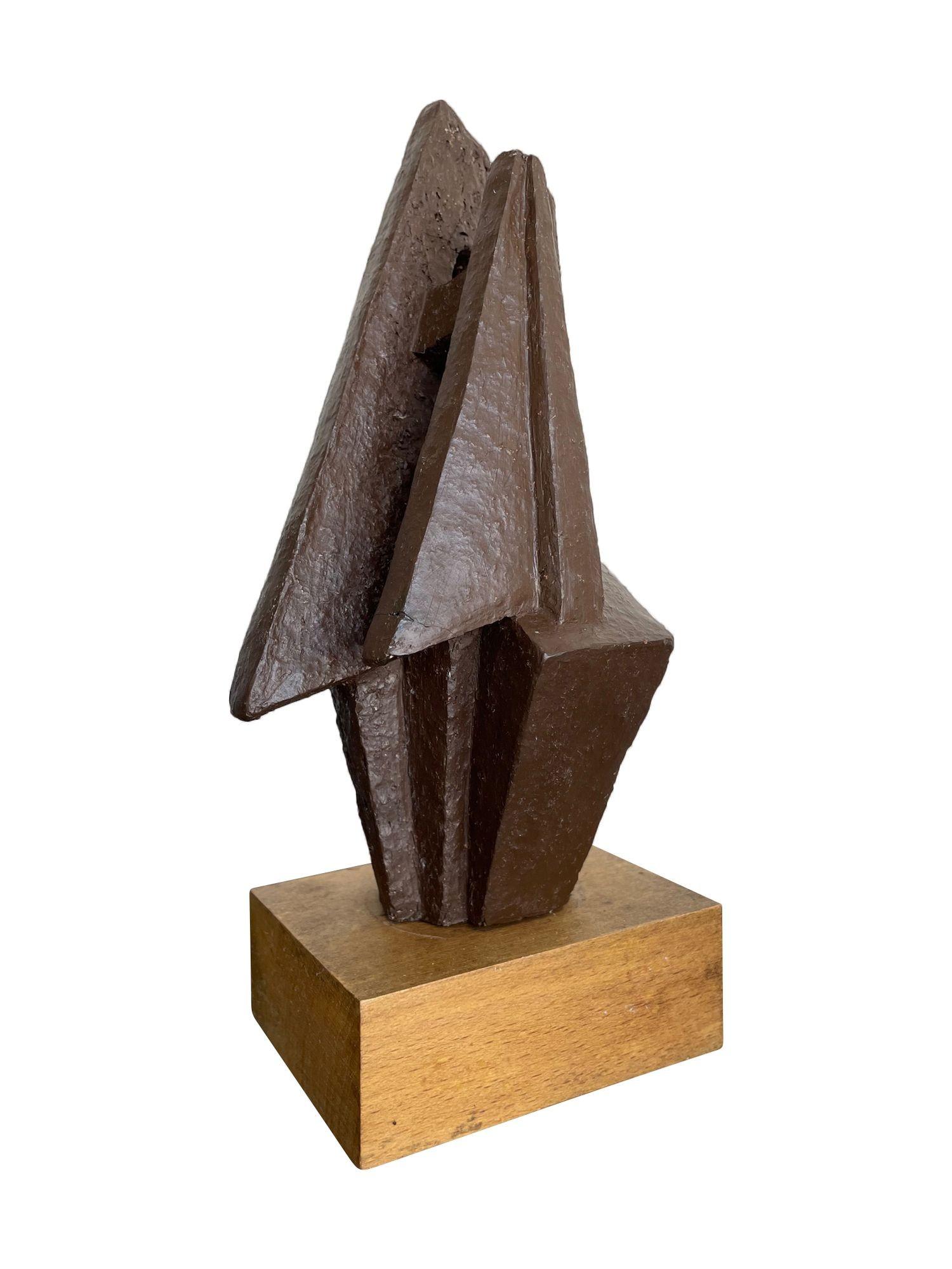 A 1960s Belgian ceramic abstact sculpture with bronze textured style finish For Sale 1