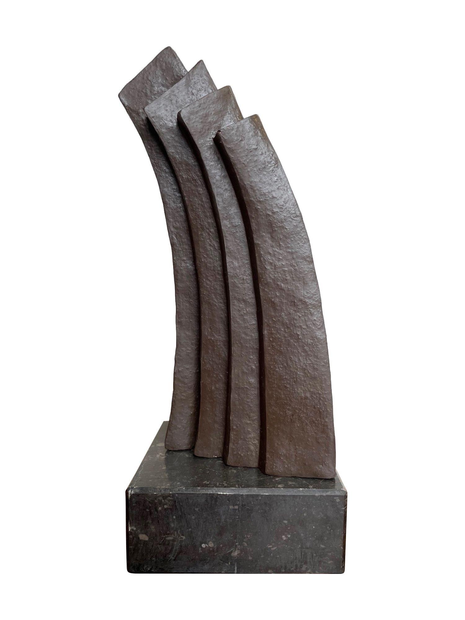 A 1960s Belgian ceramic abstract sculpture with bronze textured finish. In Good Condition For Sale In London, GB