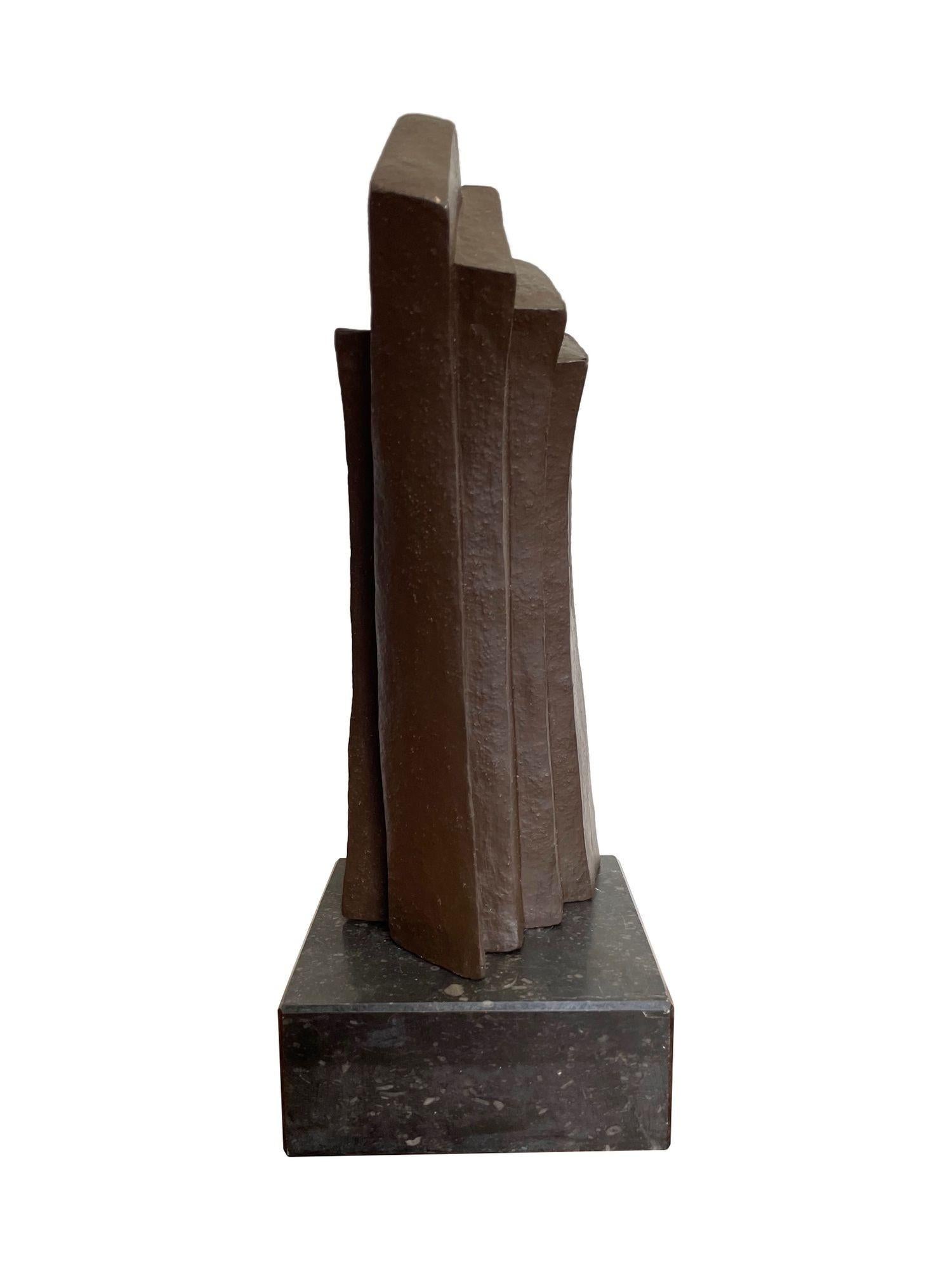 A 1960s Belgian ceramic abstract sculpture with bronze textured finish. For Sale 1