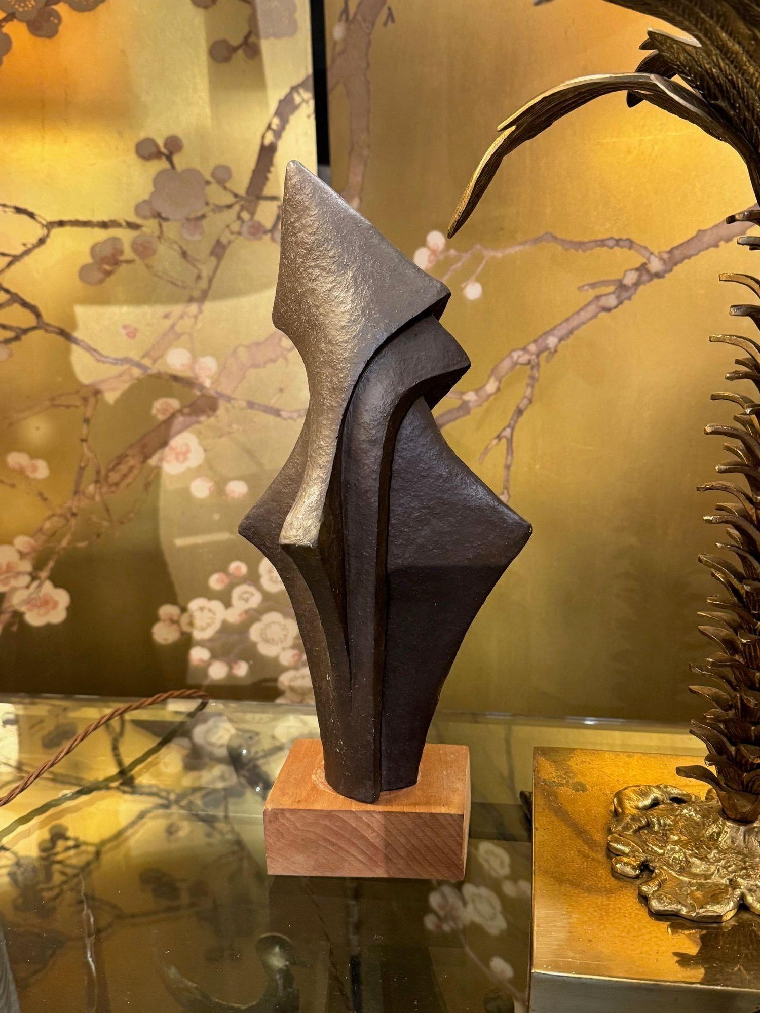 A 1960s Belgian ceramic abstract sculpture with bronze textured style finish For Sale 5