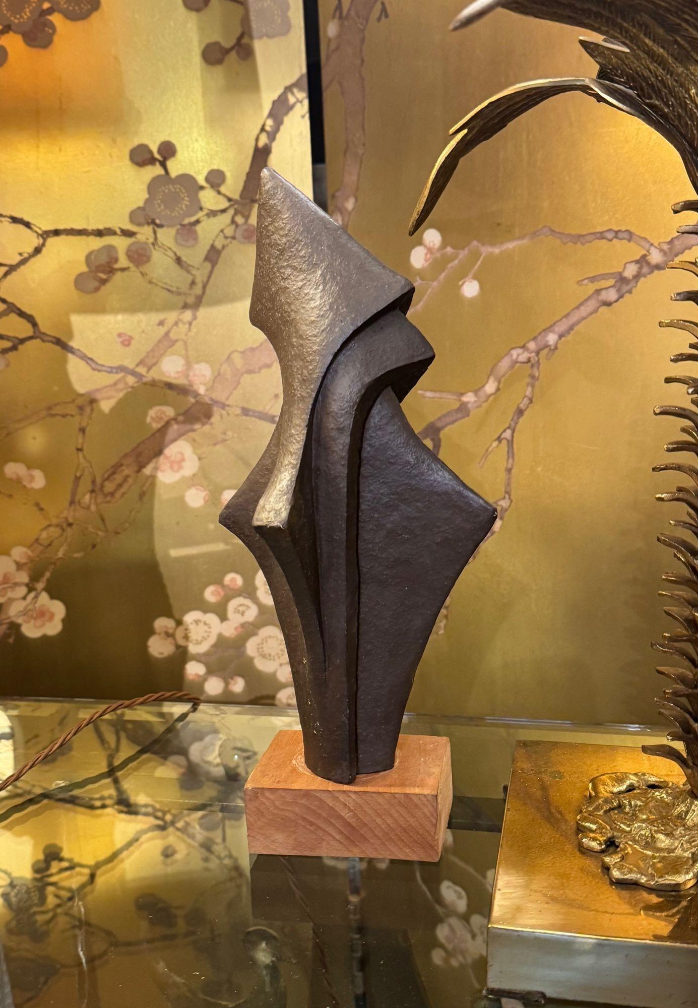 A 1960s Belgian ceramic abstract sculpture with bronze textured style finish For Sale 7