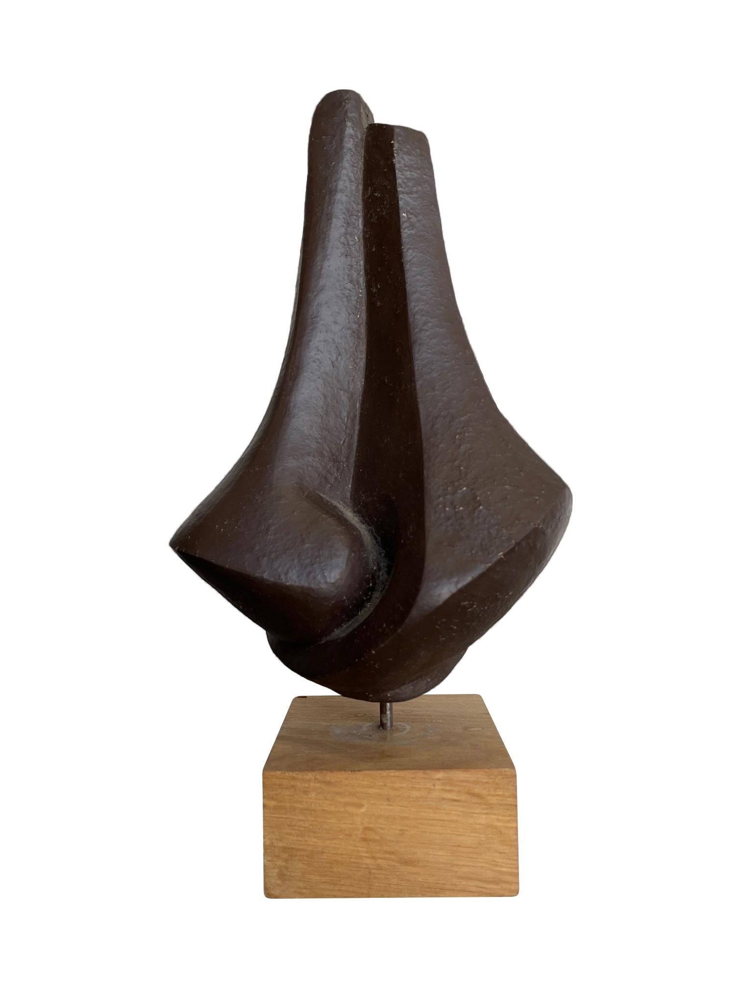 Mid-Century Modern 1960s Belgian Ceramic Abstract Sculpture with Bronze Textured Style Finish