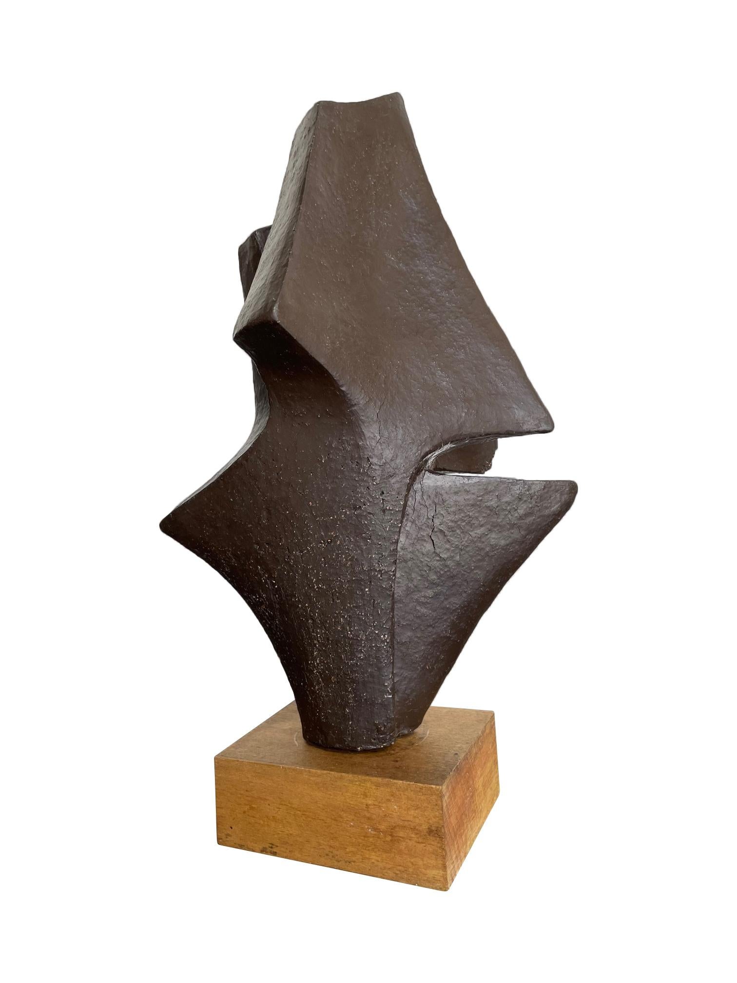 Mid-Century Modern 1960s Belgian Ceramic Abstract Sculpture with Bronze Textured Style Finish