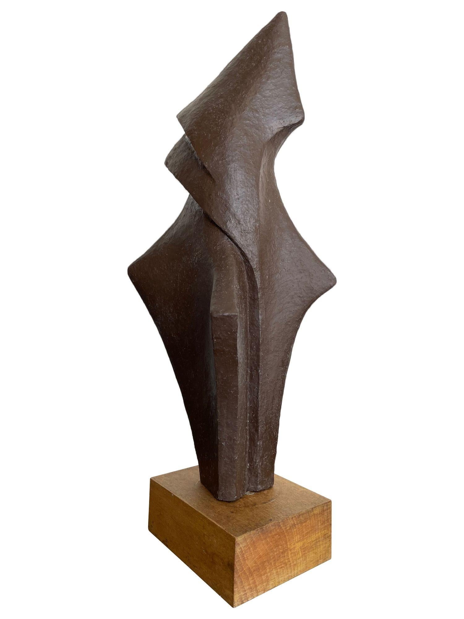 Mid-Century Modern A 1960s Belgian ceramic abstract sculpture with bronze textured style finish For Sale