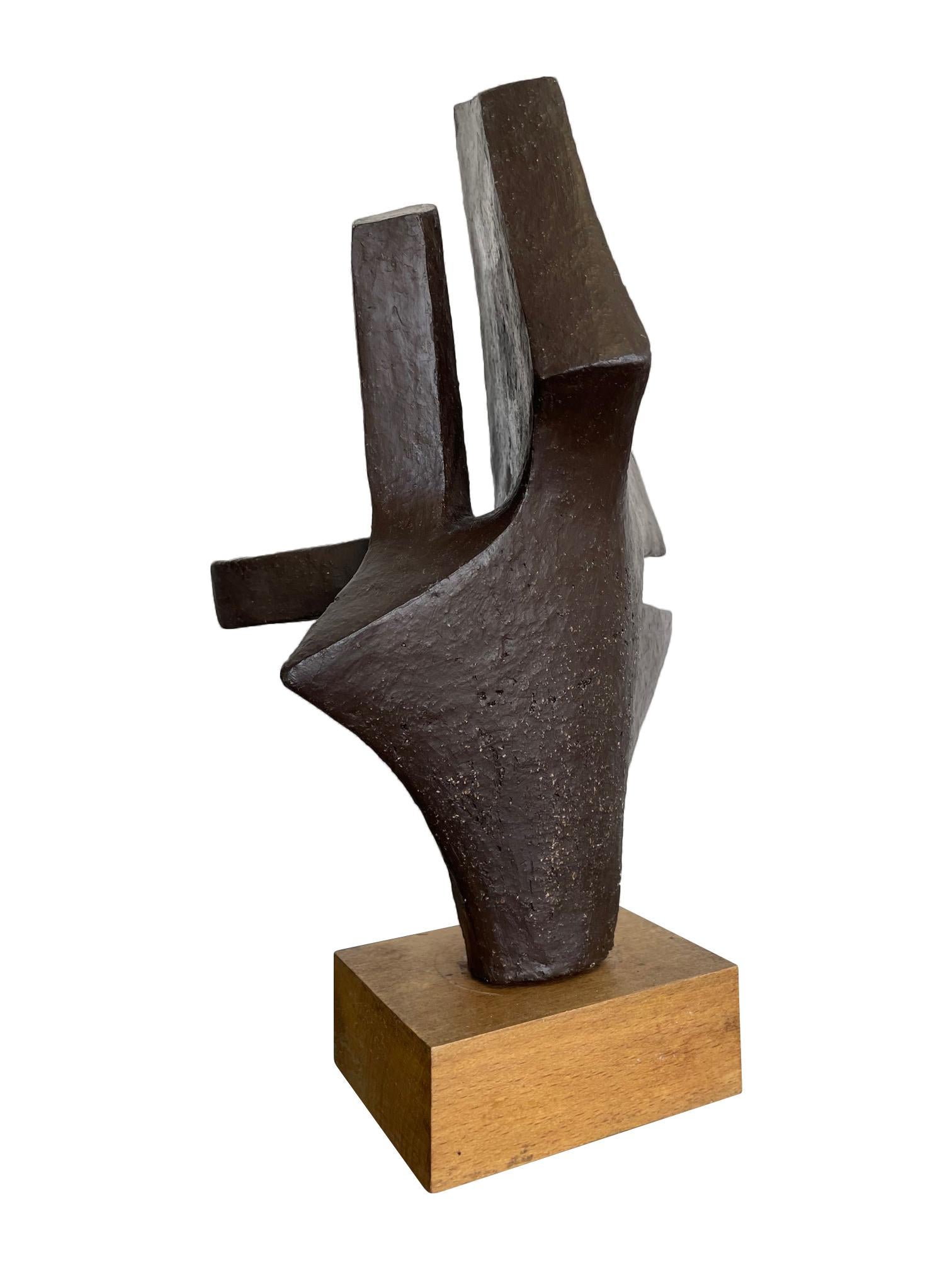 1960s Belgian Ceramic Abstract Sculpture with Bronze Textured Style Finish In Good Condition In London, GB
