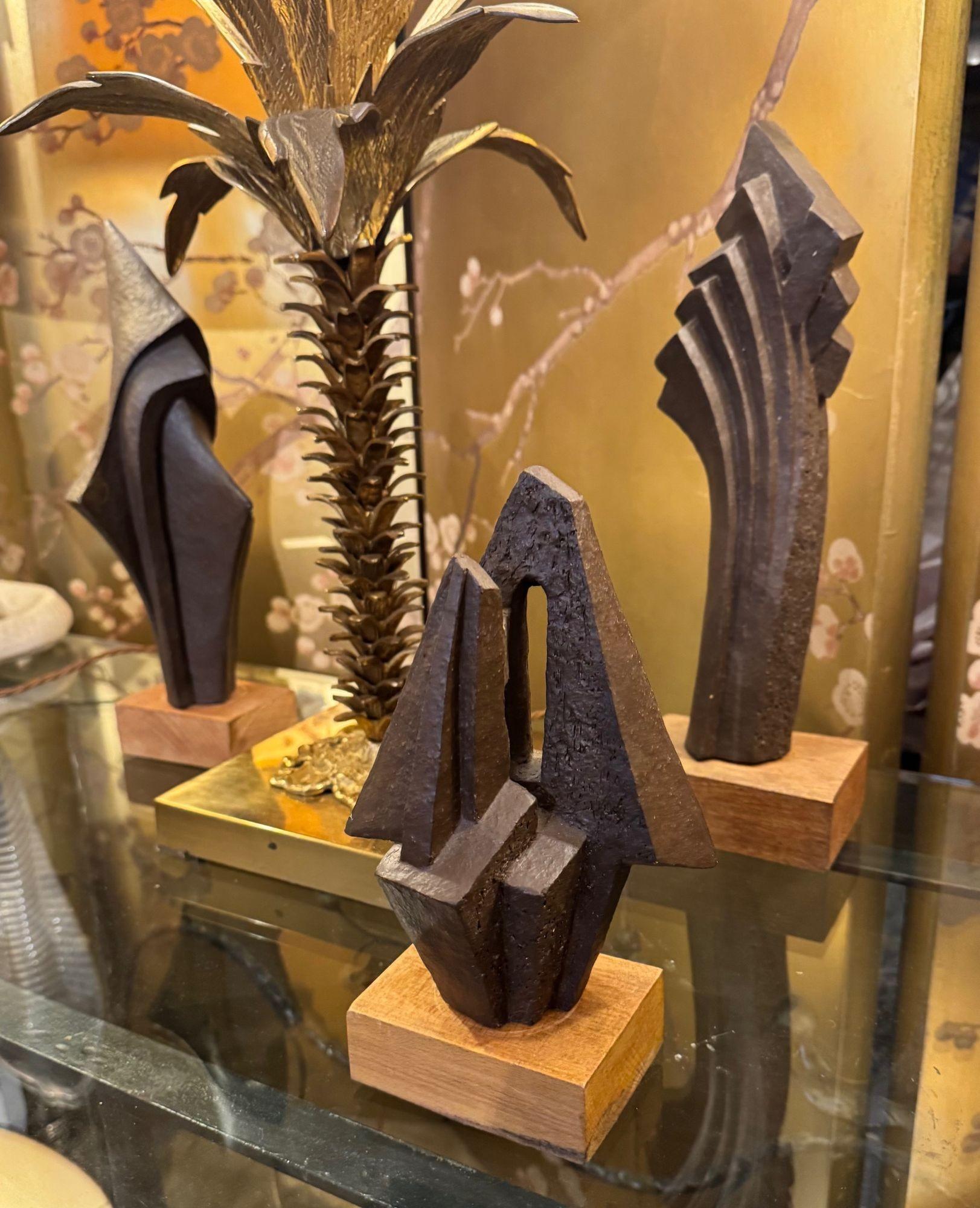 A 1960s Belgian ceramic abstract sculpture with bronze textured style finish For Sale 1