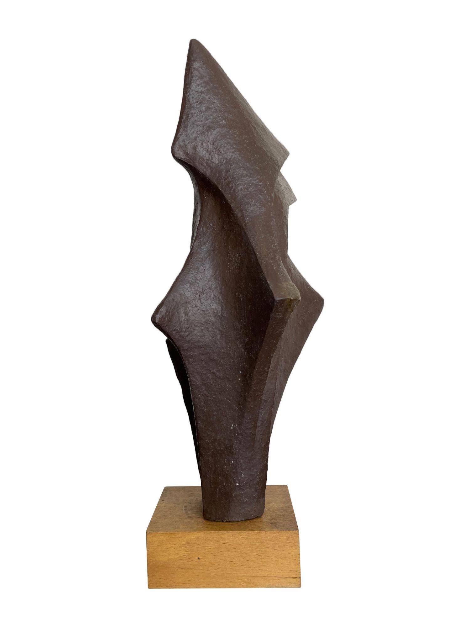 A 1960s Belgian ceramic abstract sculpture with bronze textured style finish For Sale 2
