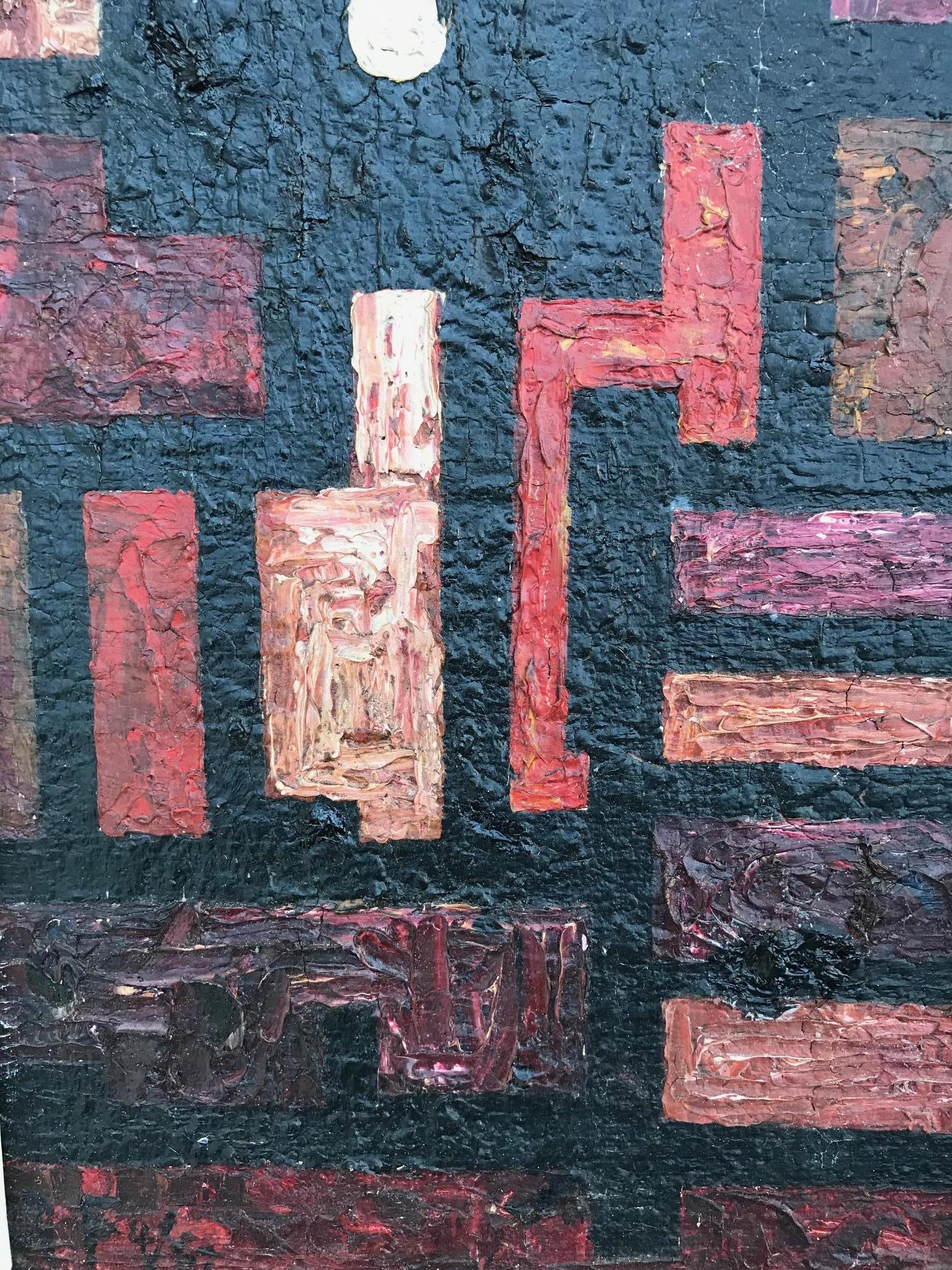 1960s British Geometric Abstract Oil on Board In Fair Condition In London, GB