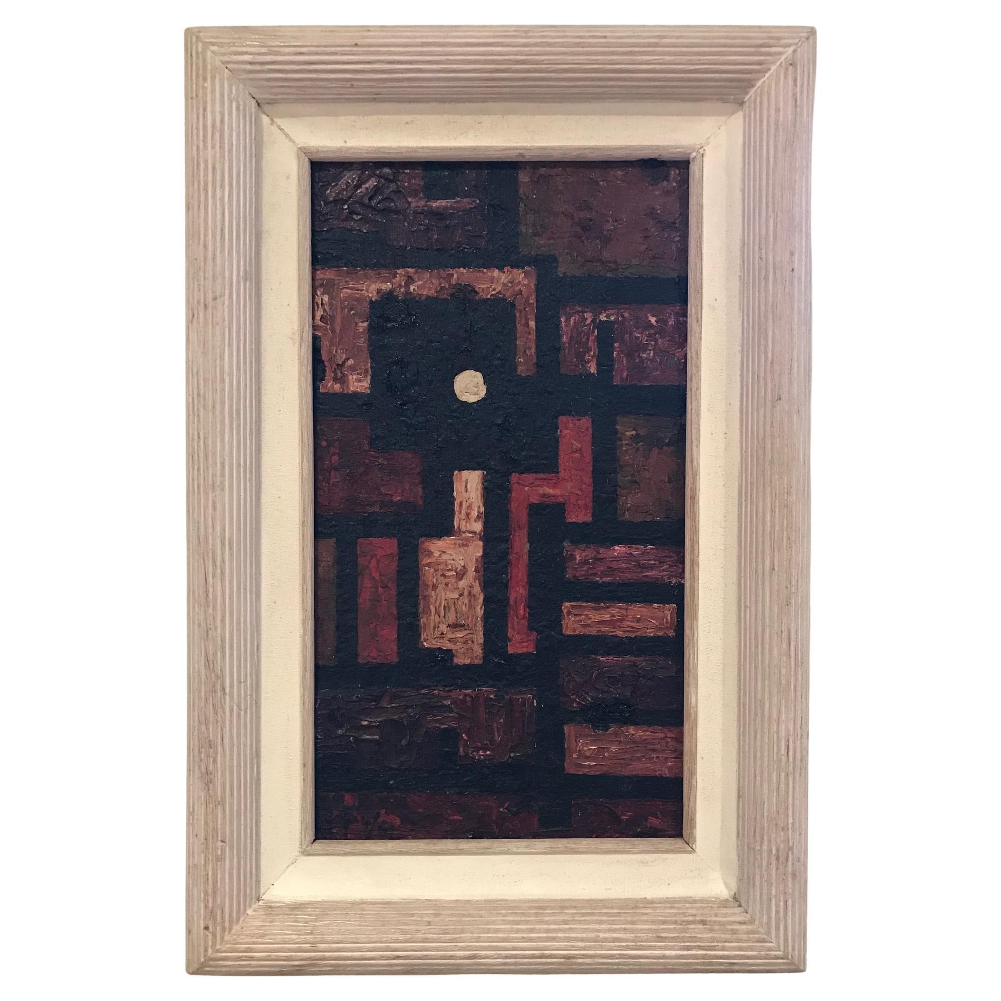 1960s British Geometric Abstract Oil on Board