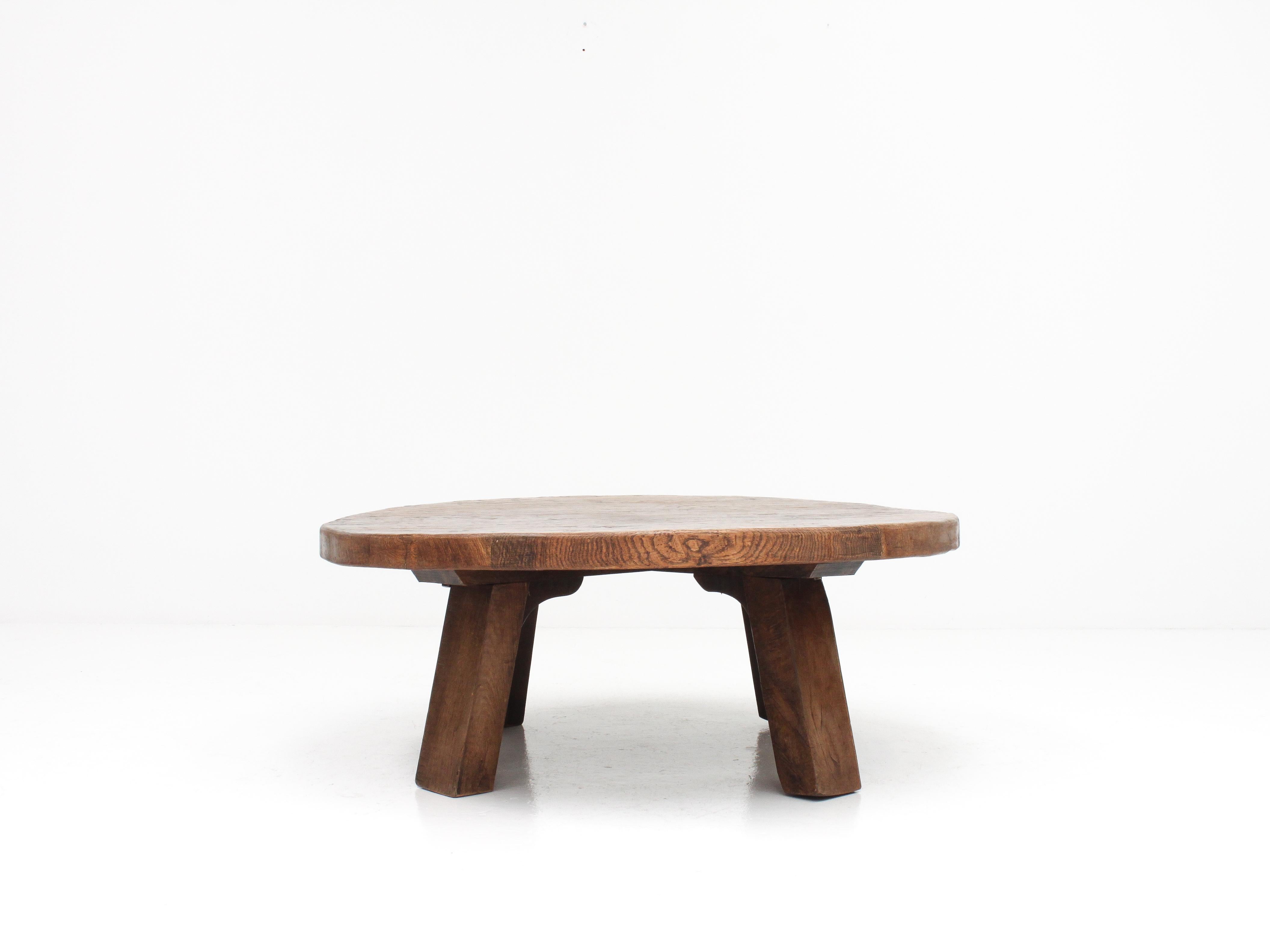 Mid-Century Modern 1960s Brutalist Rustic Solid Oak French Coffee Table