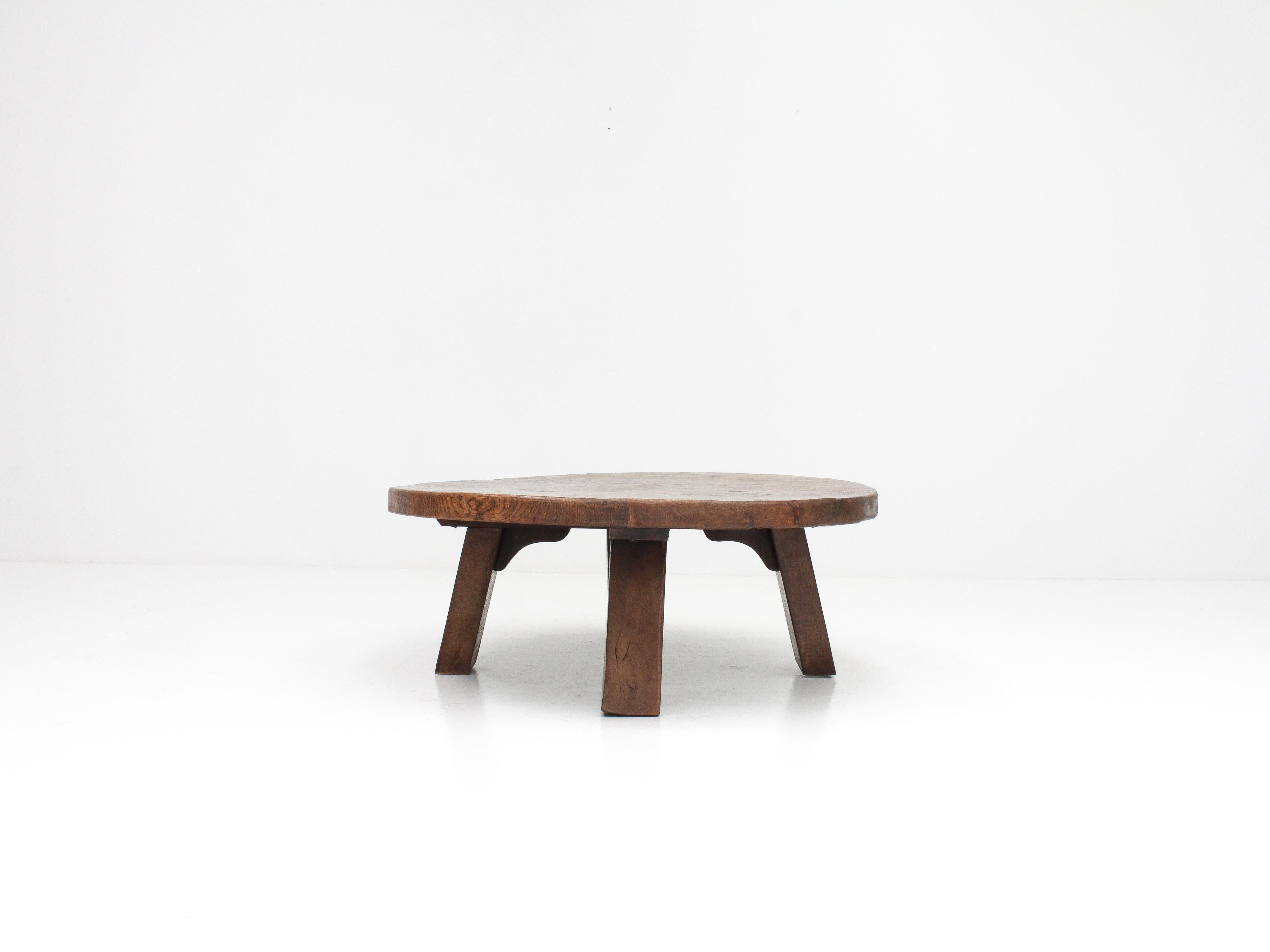 1960s Brutalist Rustic Solid Oak French Coffee Table 1