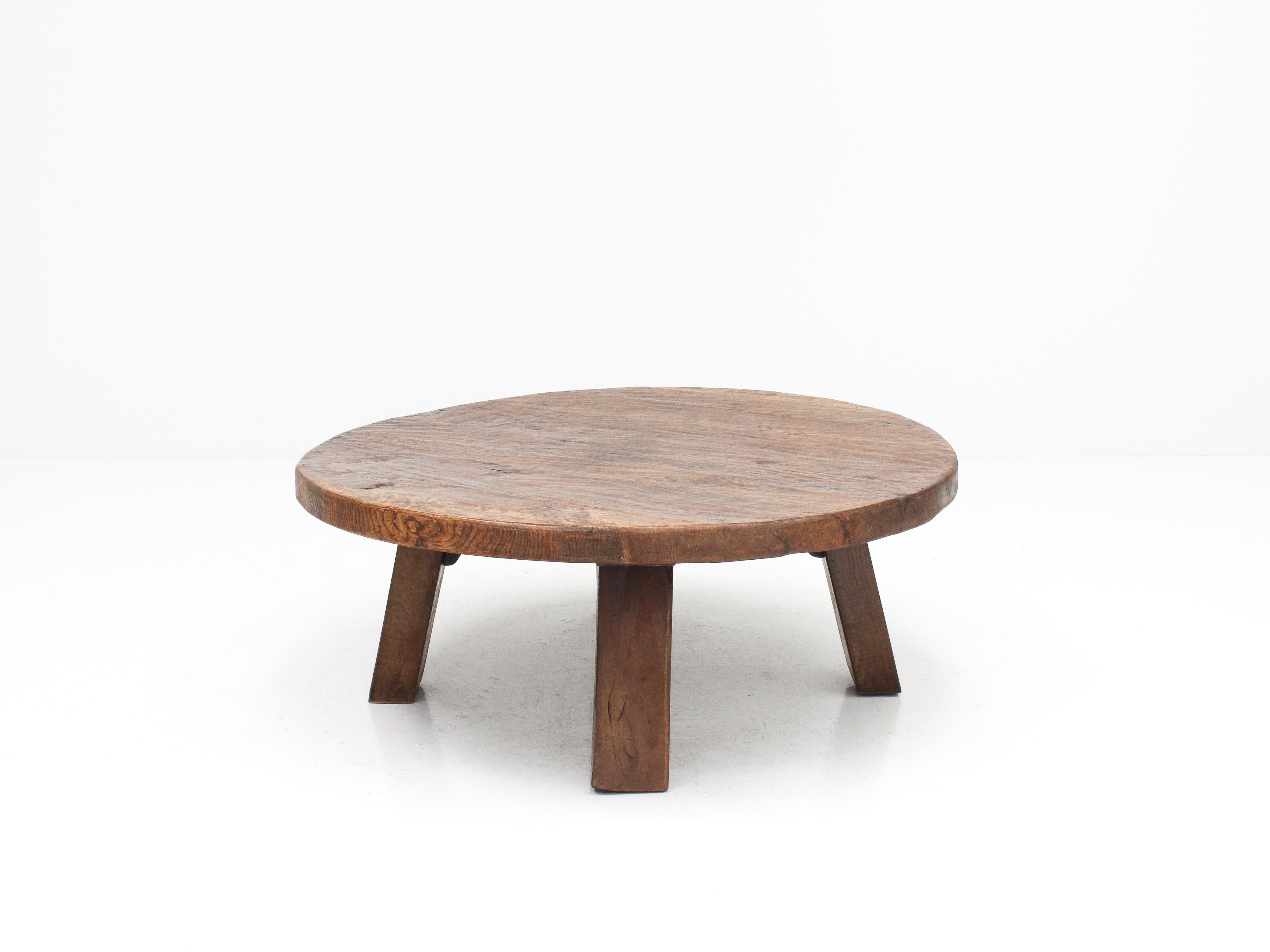 1960s Brutalist Rustic Solid Oak French Coffee Table 3