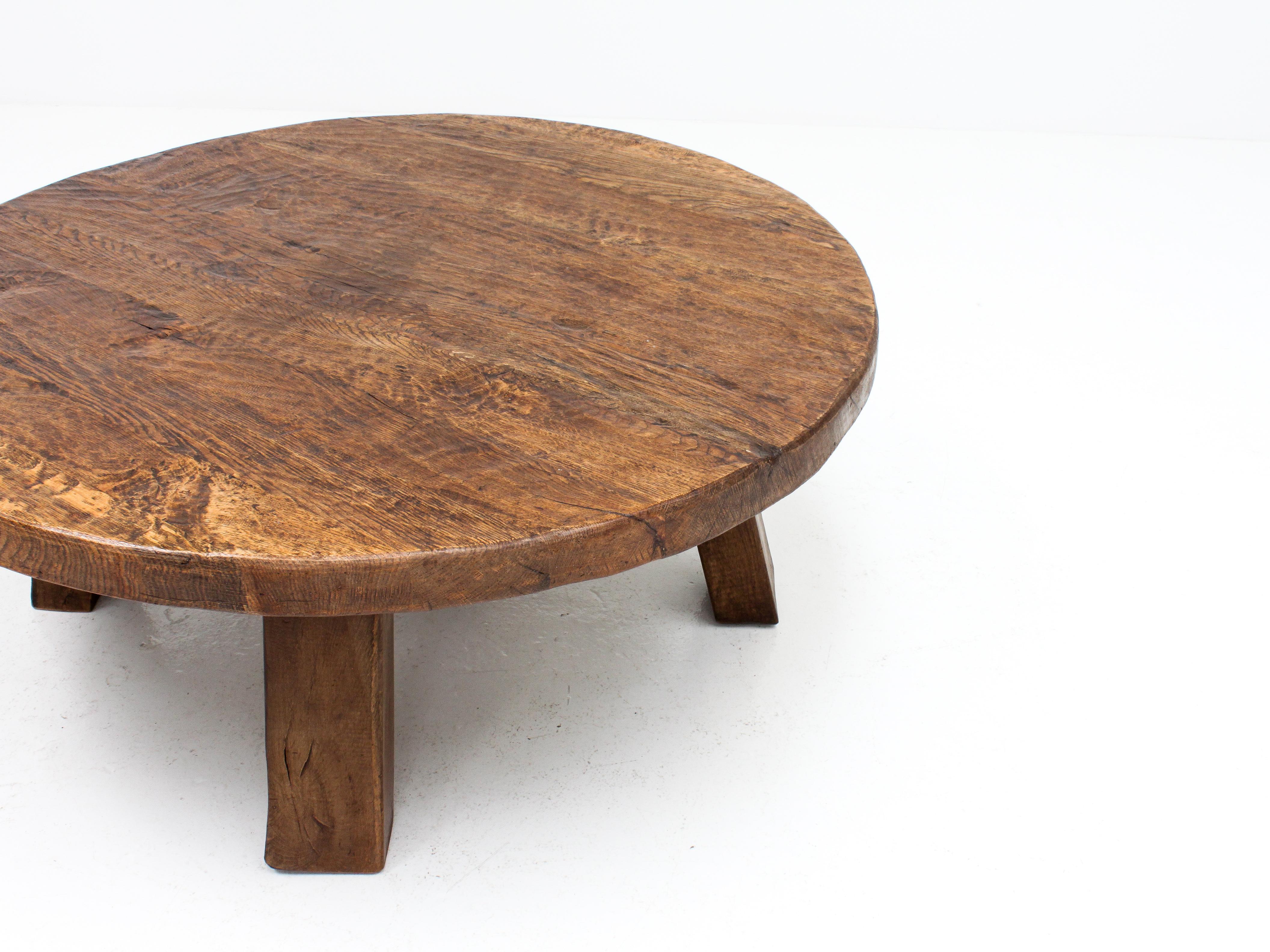 1960s Brutalist Rustic Solid Oak French Coffee Table 4