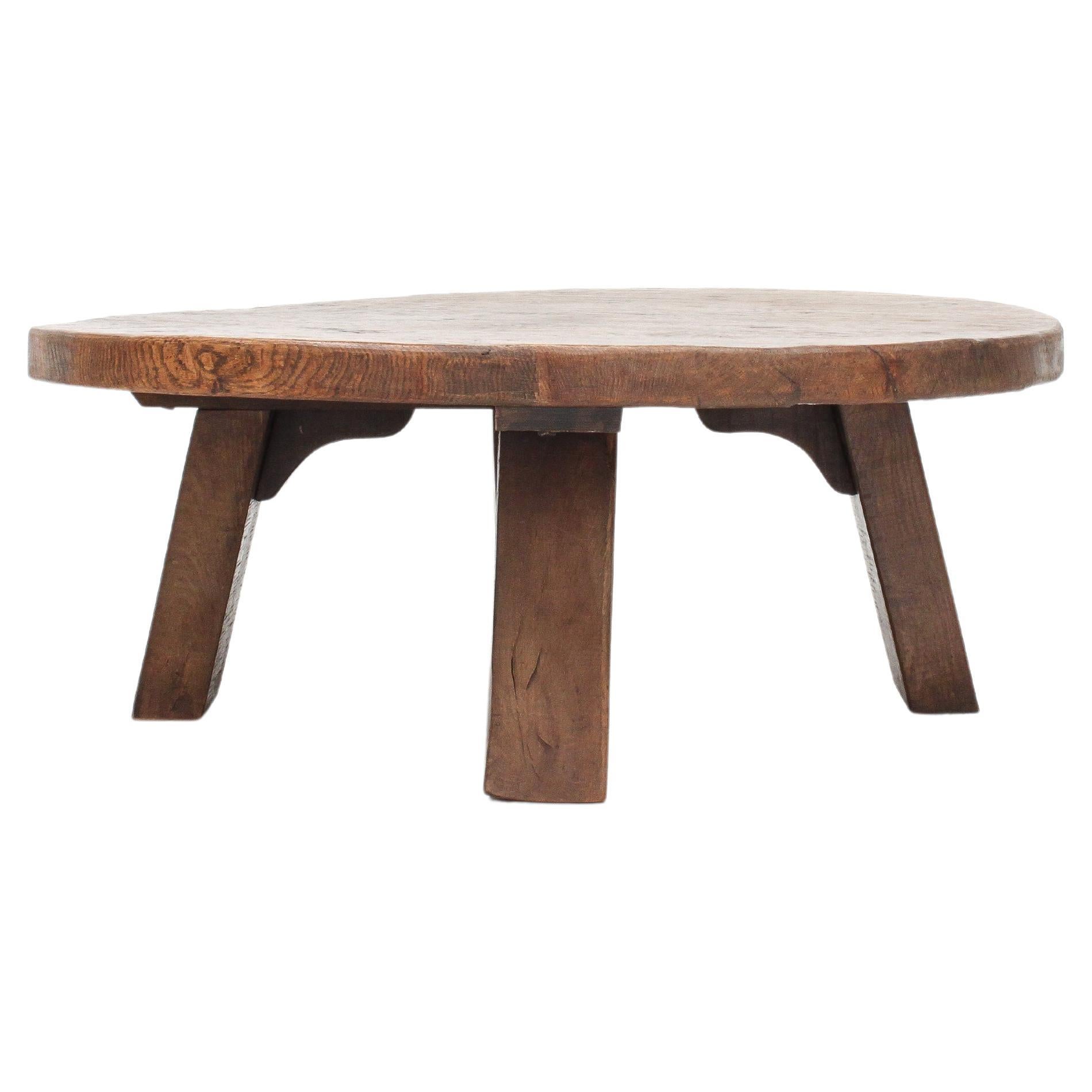 1960s Brutalist Rustic Solid Oak French Coffee Table