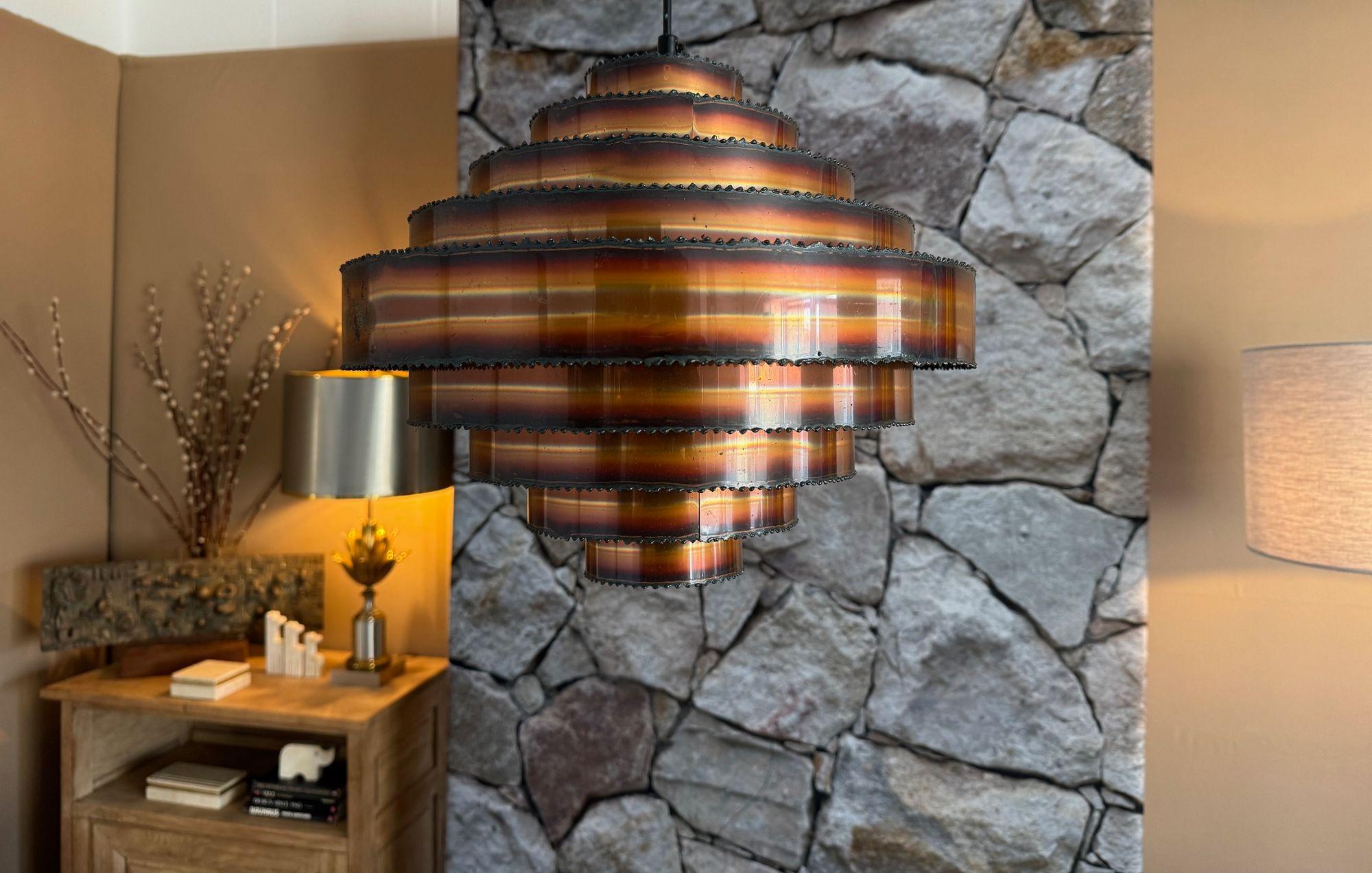Lámpara colgante danesa de cobre tallado con soplete de la década de 1960, obra de Svend Aage Holm Sorensen en venta 6