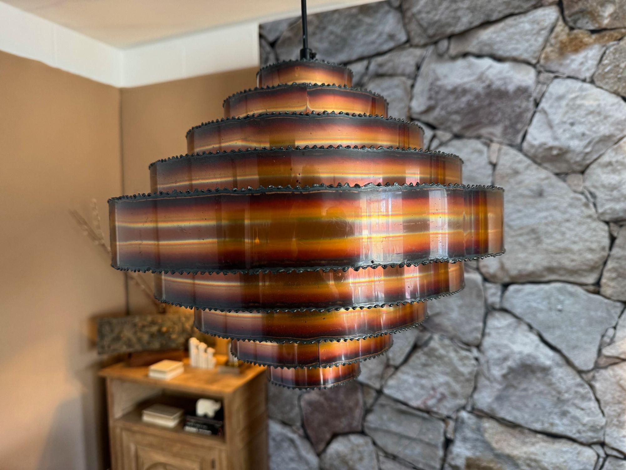 Lámpara colgante danesa de cobre tallado con soplete de la década de 1960, obra de Svend Aage Holm Sorensen en venta 3