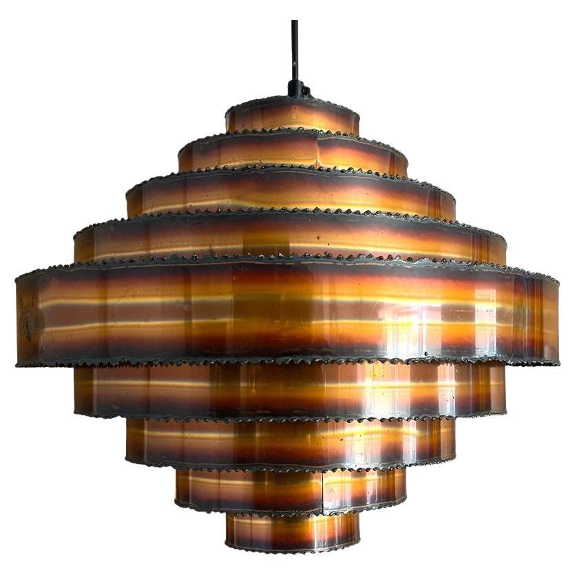 Lampada a sospensione in rame tagliato a cannello di Svend Aage Holm Sorensen, Danimarca, anni '60.