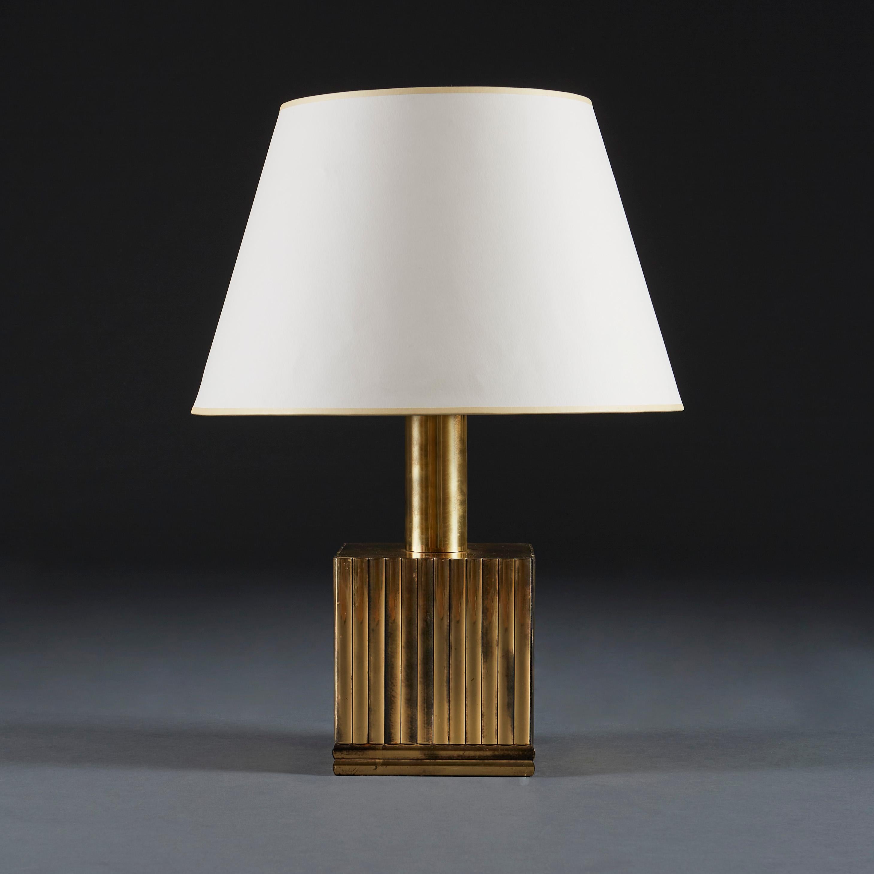 Italian 1960s Fluted Brass Cube Table Lamp Attributed to Romeo Rega