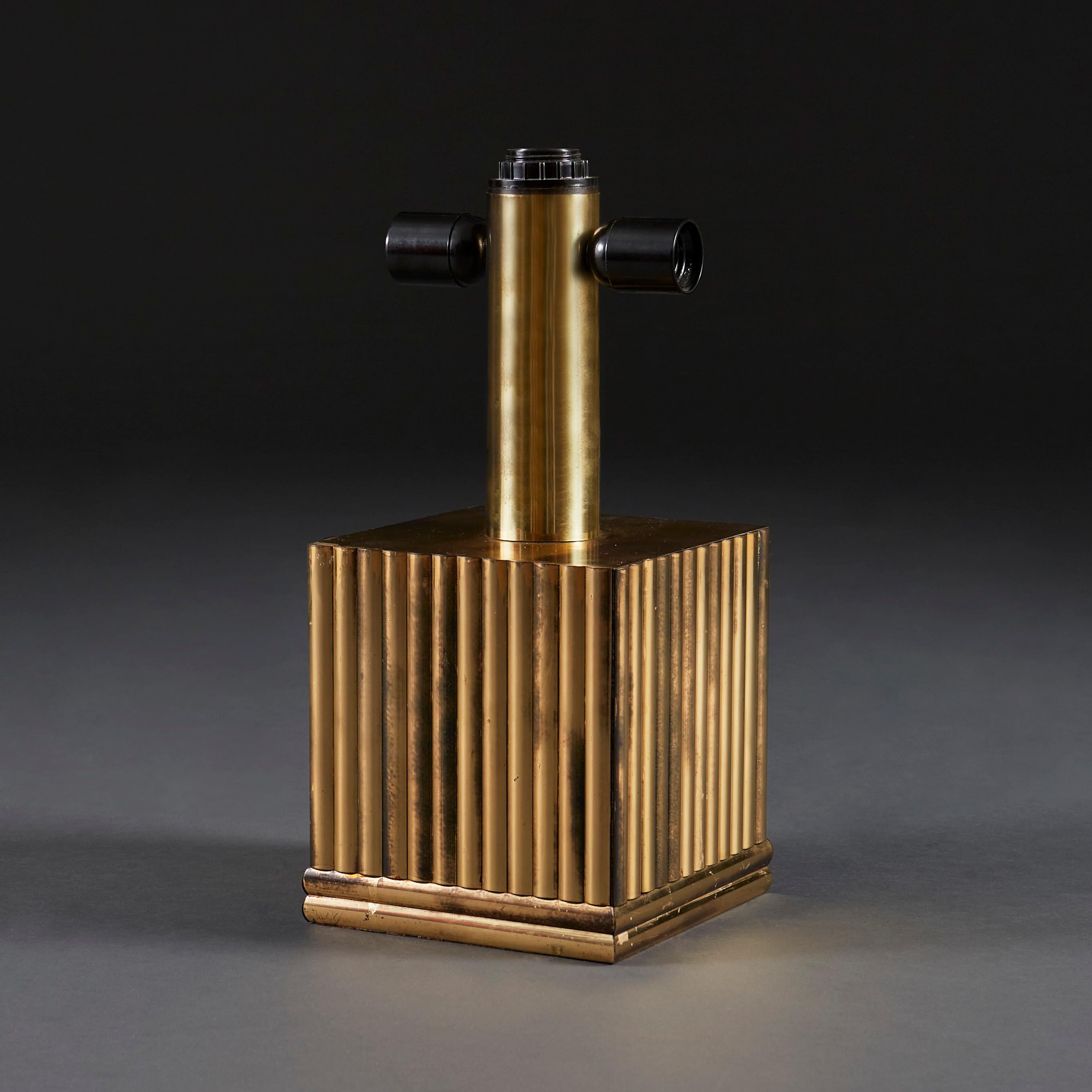 1960s Fluted Brass Cube Table Lamp Attributed to Romeo Rega In Good Condition In London, GB