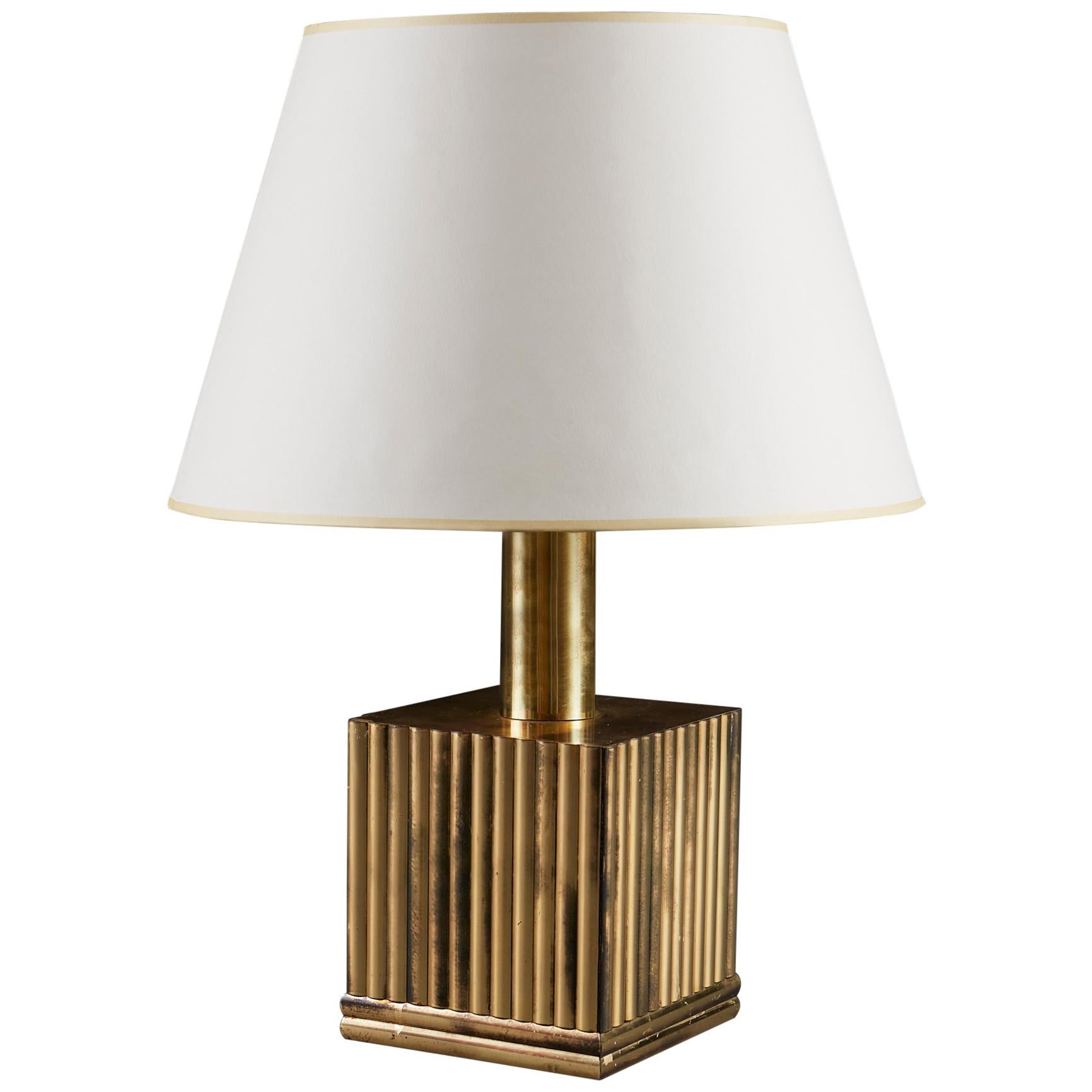 1960s Fluted Brass Cube Table Lamp Attributed to Romeo Rega