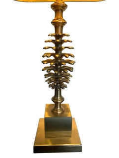 1960s French Maison Charles Style Brass Pinecone Lamps with Orignal Shade