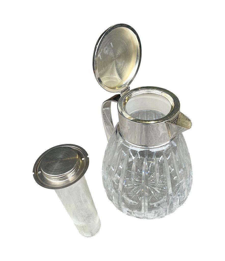 Silver Plate A 1960s German crystal and silver plated lemonade jug with central ice tube For Sale