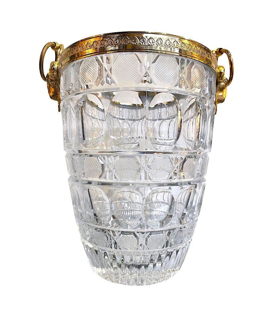 1960s Glass and Gilt Metal Champagne Bucket with Ram Head Handles 5